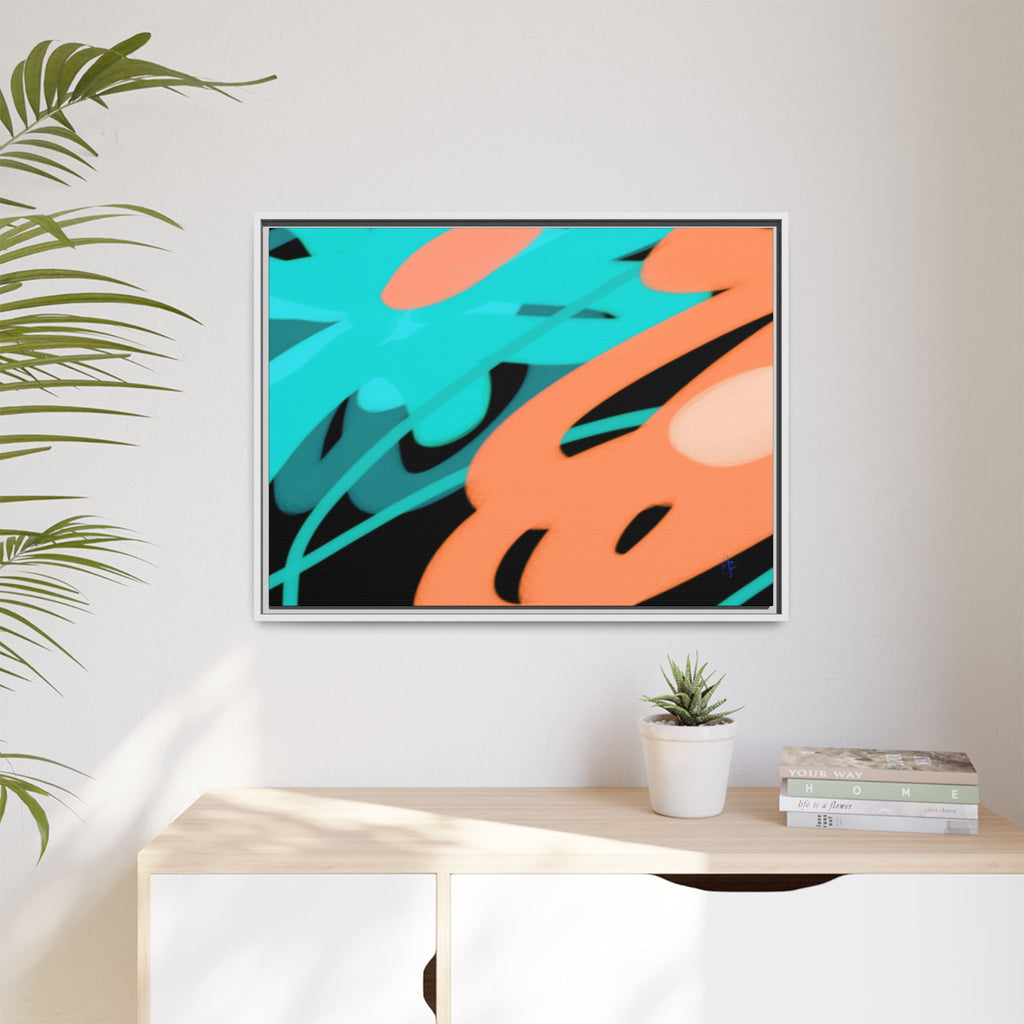 Abstract Teal & Coral Splash Framed Canvas