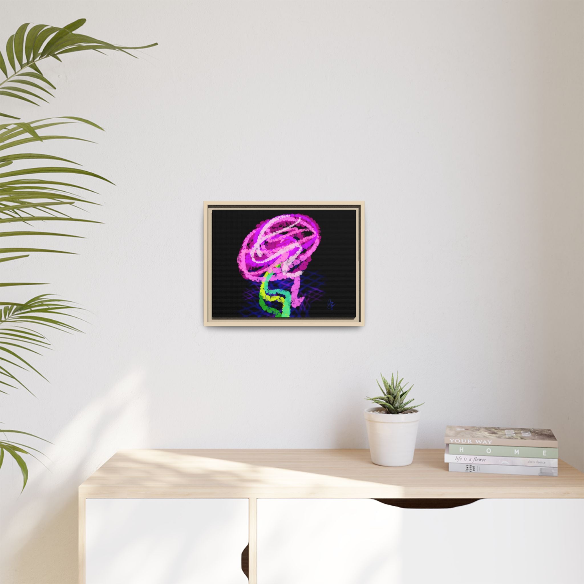 Framed Matte Canvas - Neon Rose Abstract Wall Art