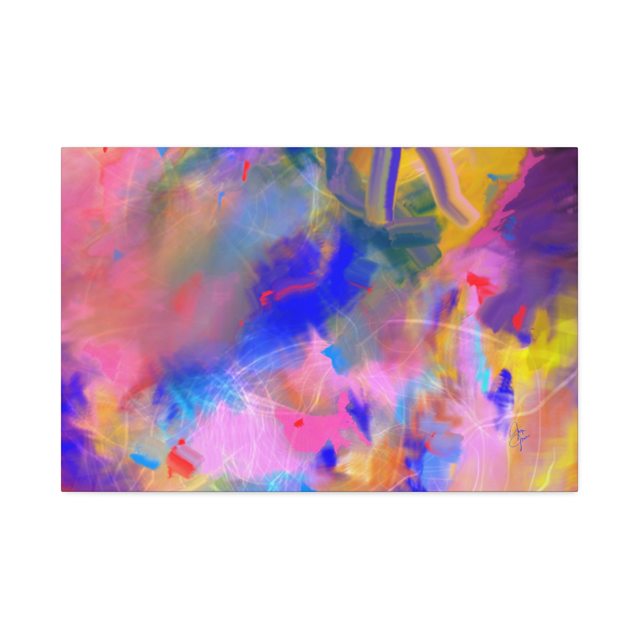 Abstract Color Burst Canvas – Vibrant Pink & Blue Stretched Wall Art