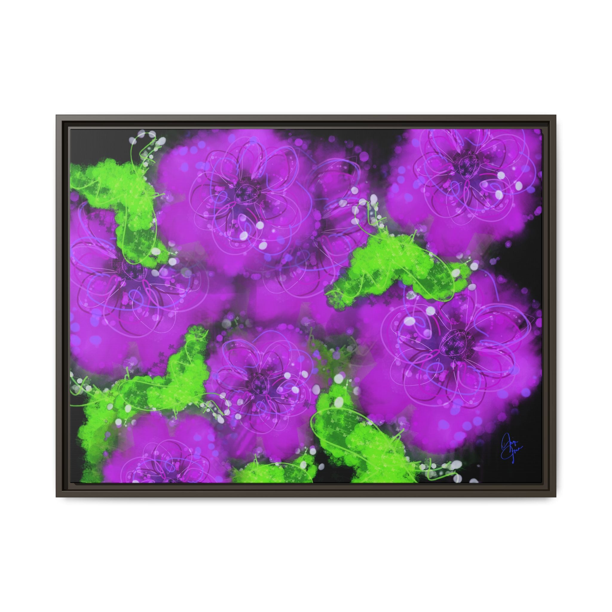 Framed Floral Canvas Print — Matte Multi-Color Blooms Wall Art