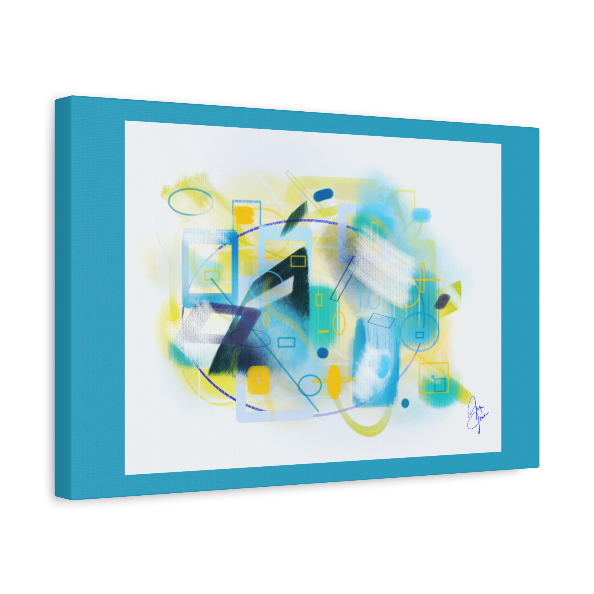 Abstract Blue & Yellow Geometry Canvas Print — Modern Stretched Wall Art