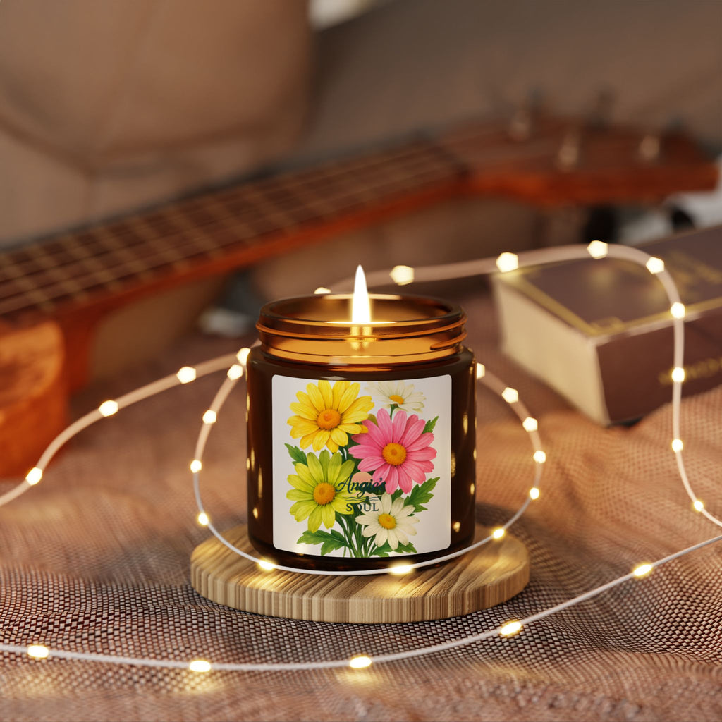 Soy Candle — Floral Daisies Scented Amber Jar