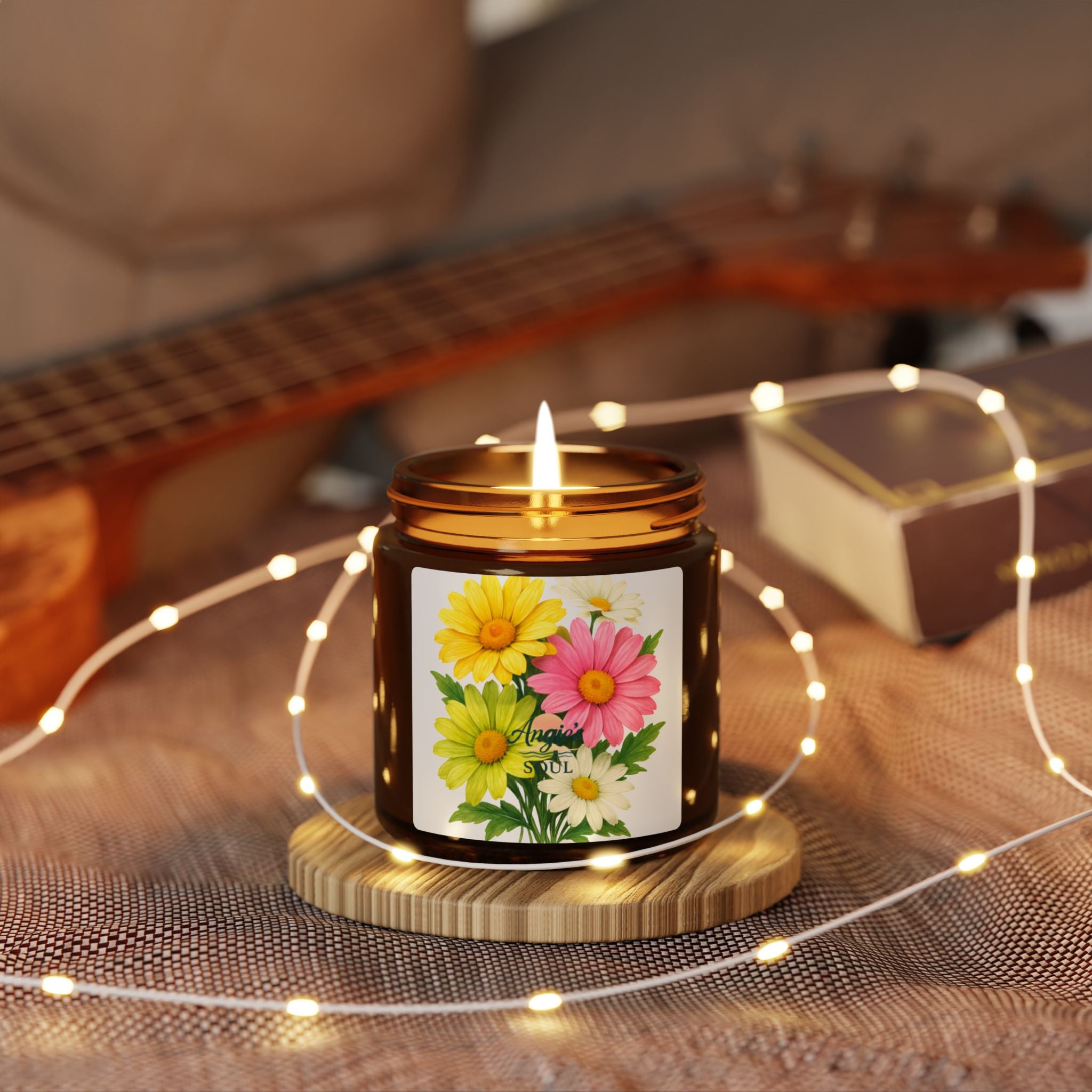 Soy Candle — Floral Daisies Scented Amber Jar