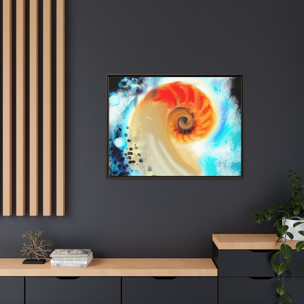 Framed Abstract Spiral Canvas Art — Vibrant Nautical Wave Print