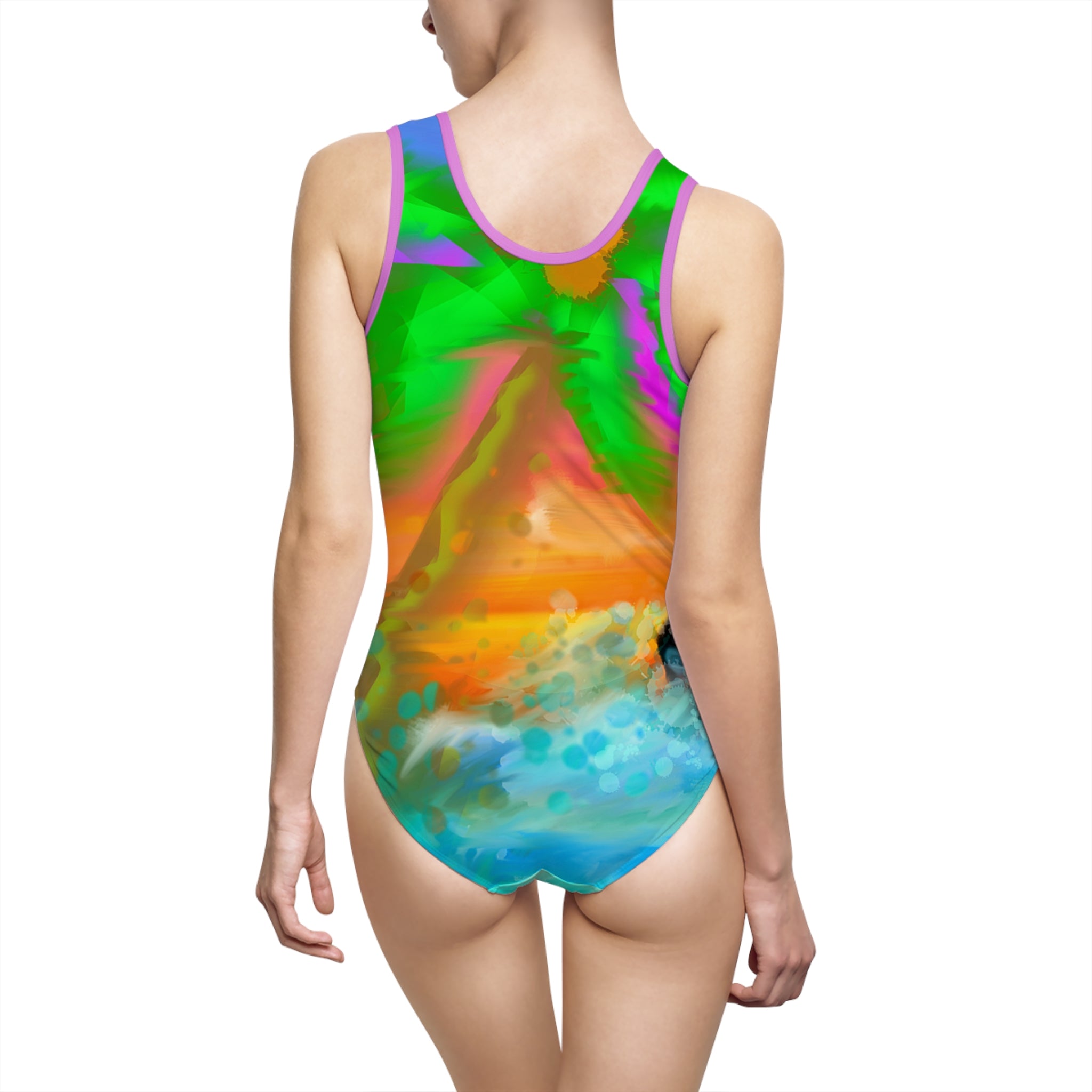 Tropical Sunset One-Piece Swimsuit — Vibrant Abstract Beach Print