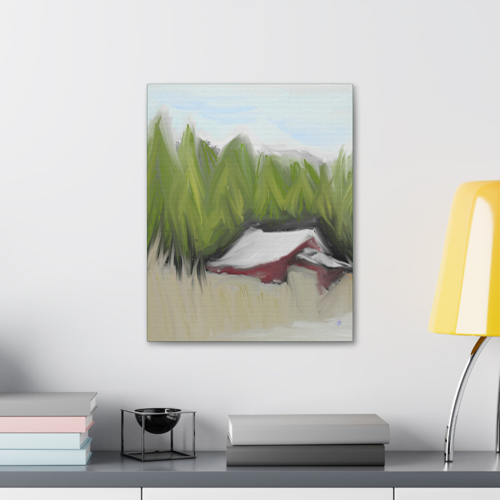 Canvas Wall Art - Red Barn in Green Field Stretched Canvas (1.5")