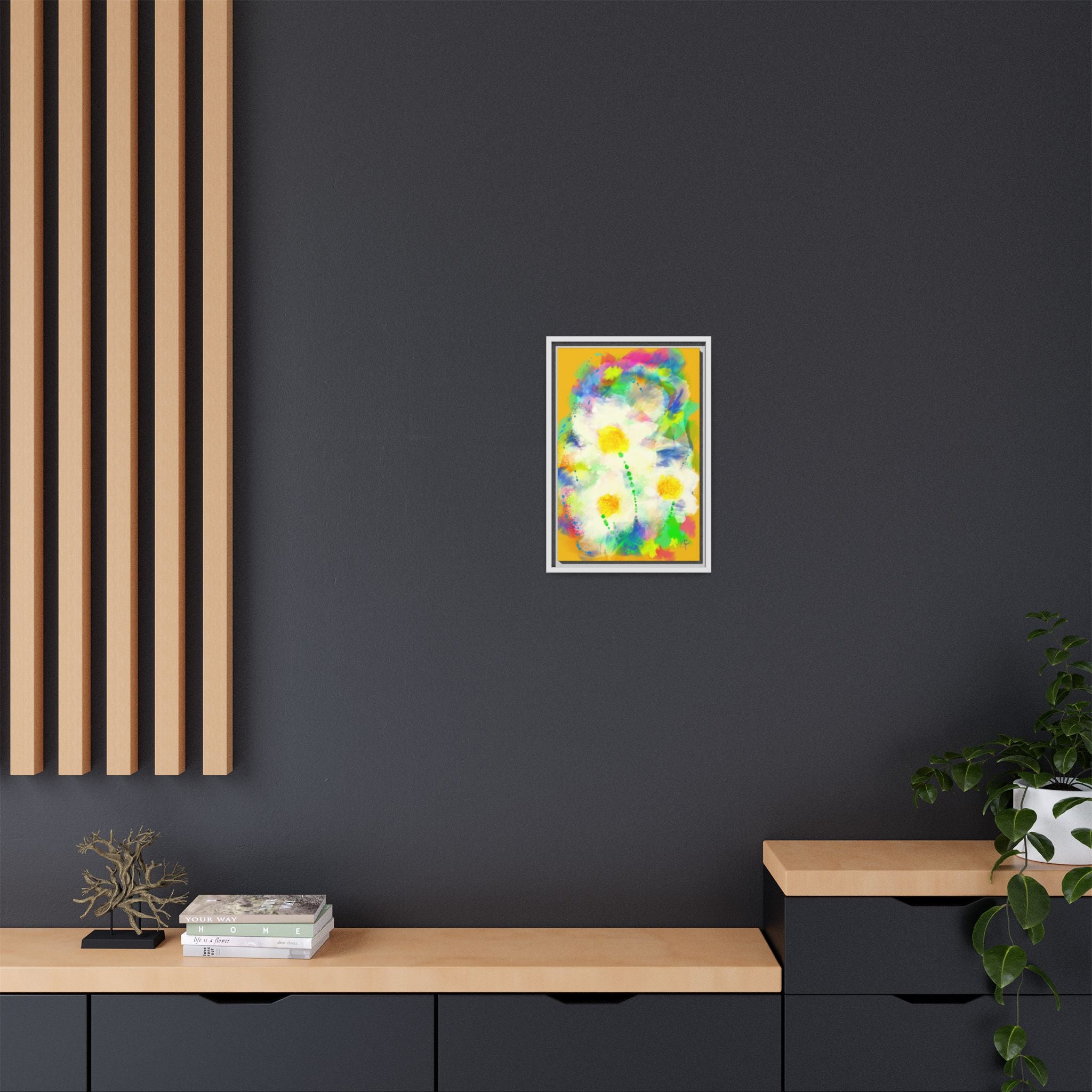 Framed Matte Canvas - Watercolor Yellow Floral Abstract Wall Art