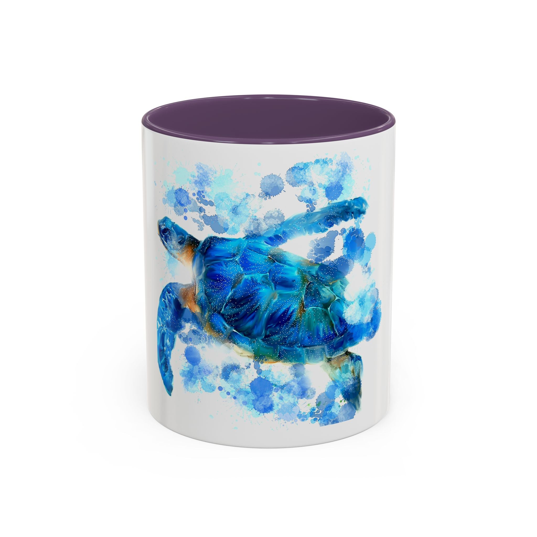 Blue Sea Turtle Accent Coffee Mug — Watercolor Ocean Turtle 11/15oz