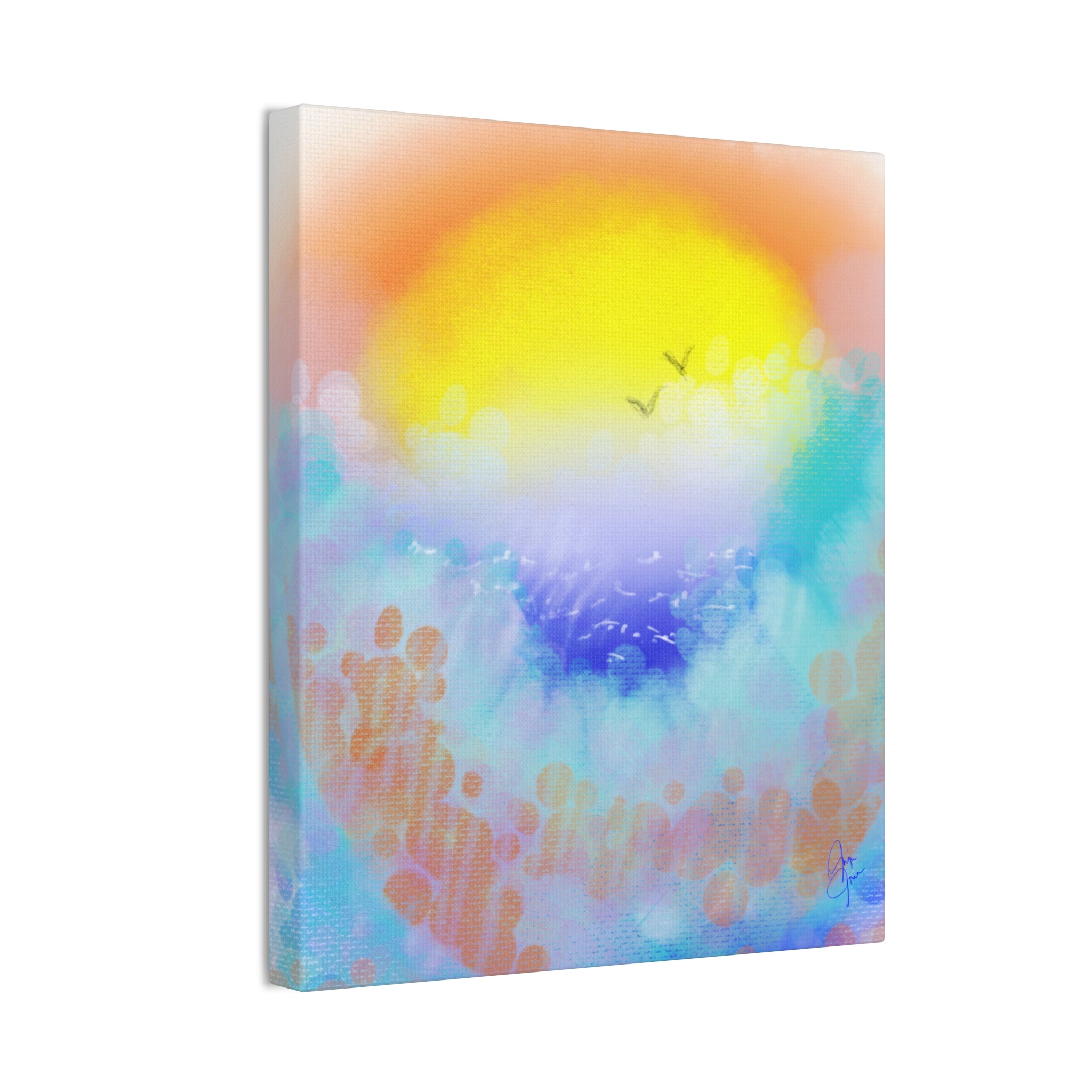 Sunrise Seascape Canvas Wall Art – Pastel Ocean Waves with Birds
