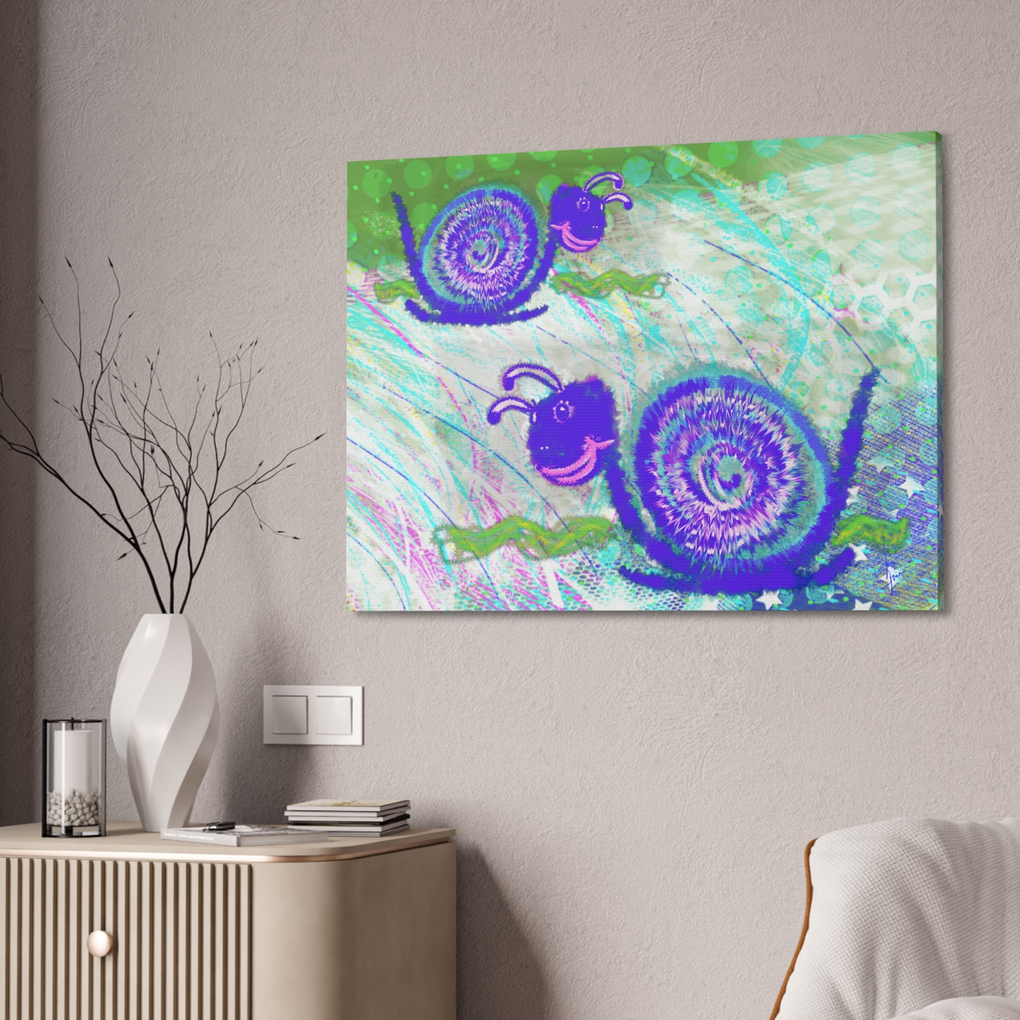 Cute Snail Nursery Wall Art Canvas – Stretched 1.5"