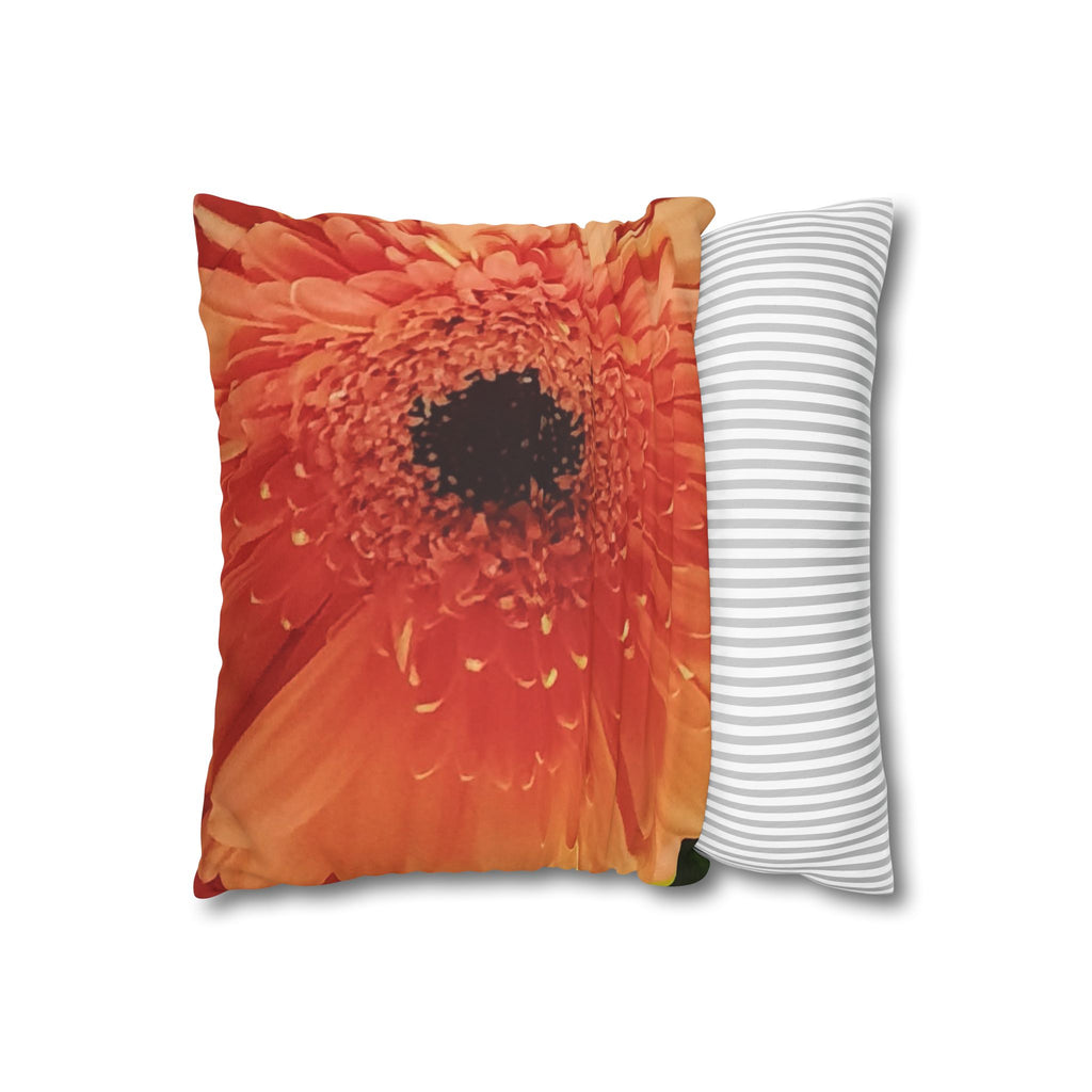 Floral Faux Suede Pillowcase — Yellow & Peach Daisy Accent Cushion Cover