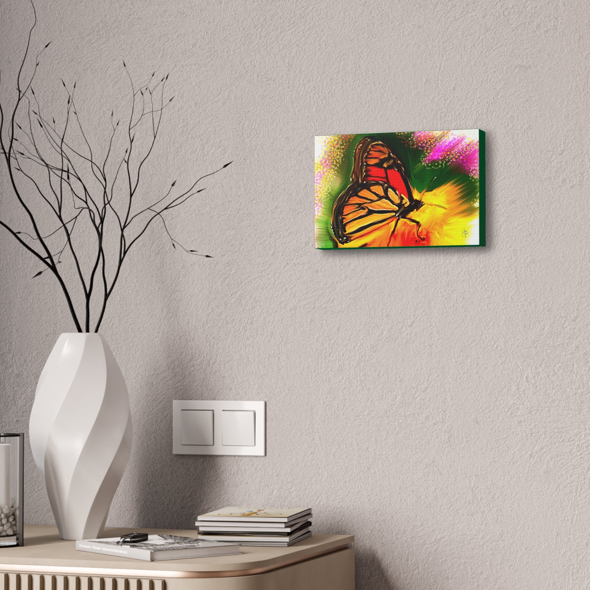 Butterfly Garden Canvas Stretched Art – Vibrant Monarch Wall Decor (1.5" Depth)