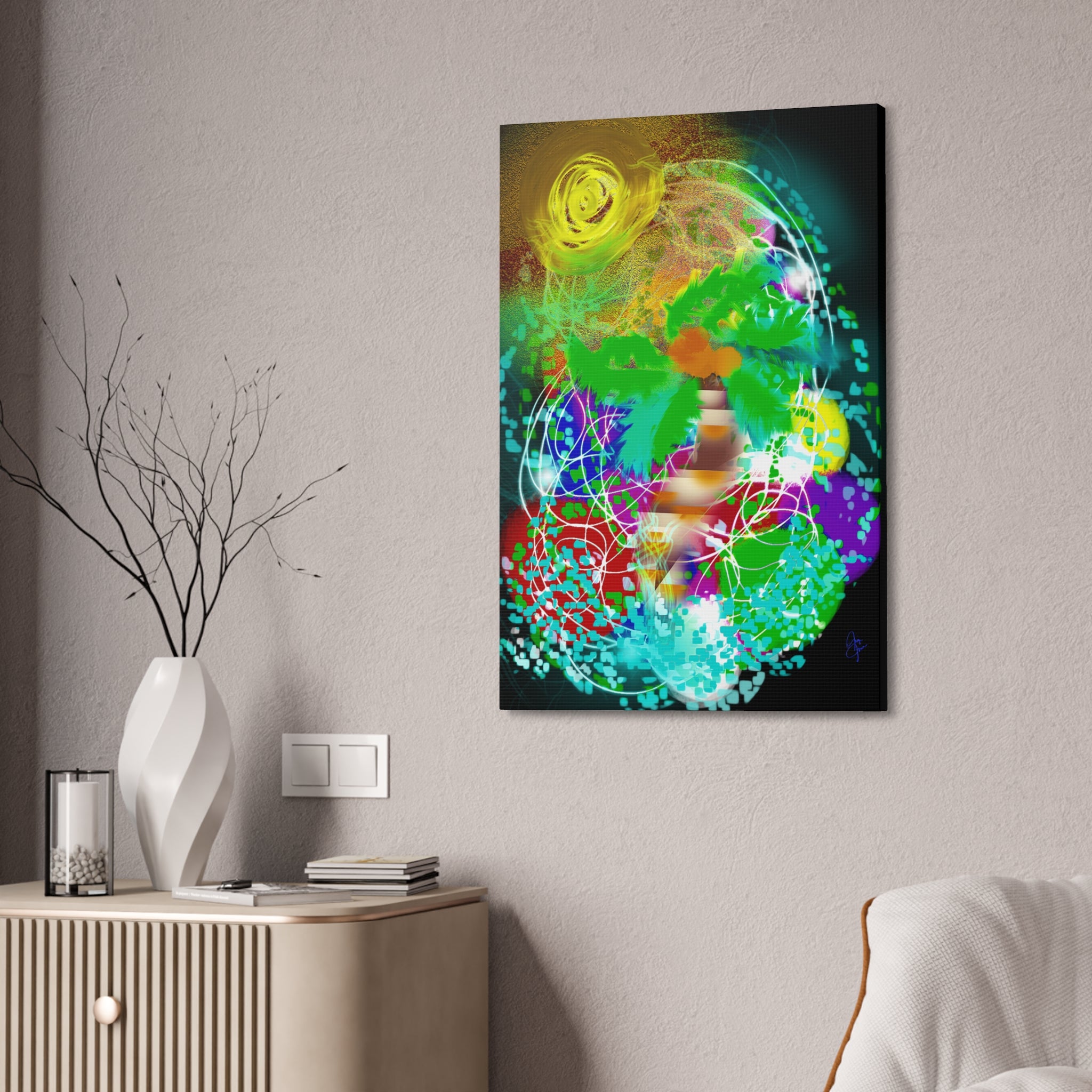 Tropical Abstract Canvas Print — Colorful Palm Tree Wall Art Stretched 1.5"