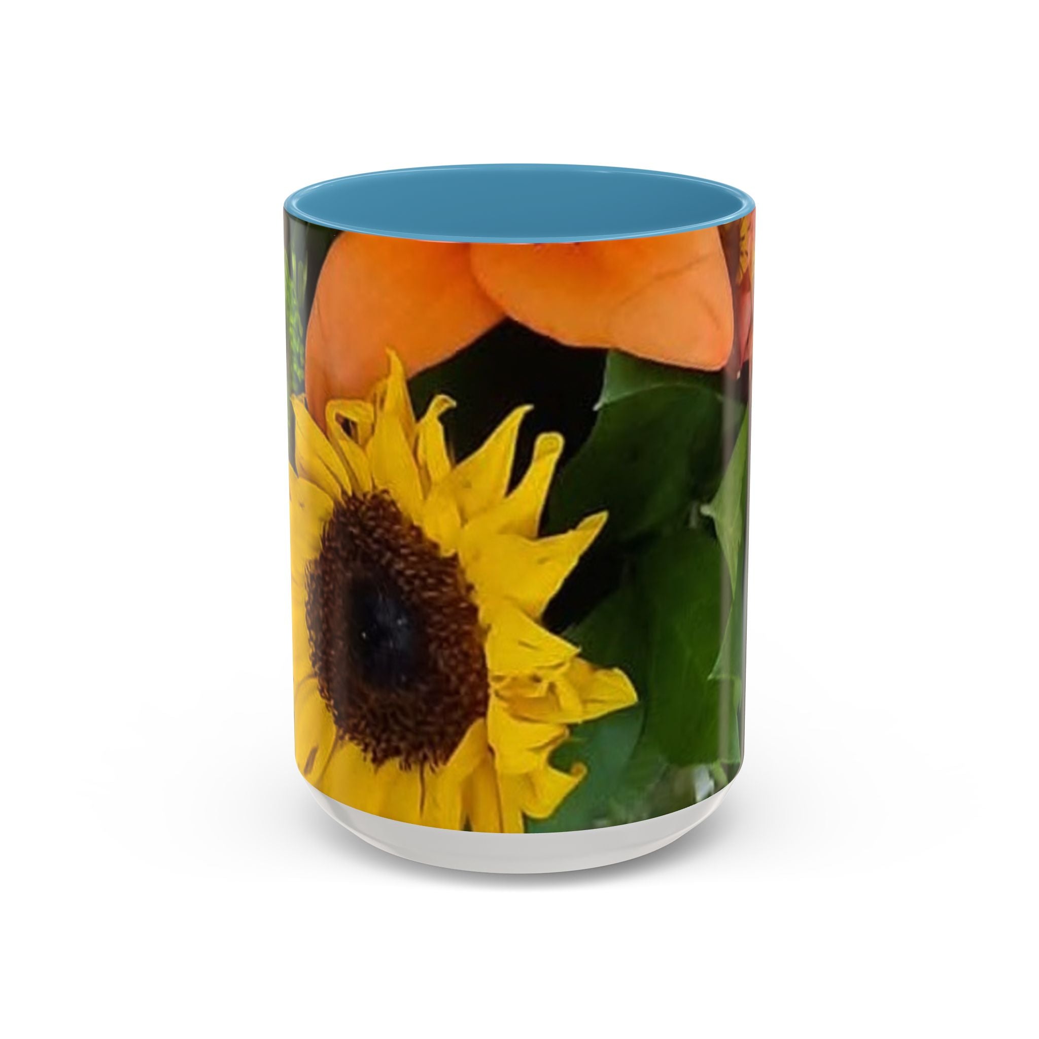 Sunflower & Peach Floral Accent Coffee Mug — Bright Botanical 11/15oz