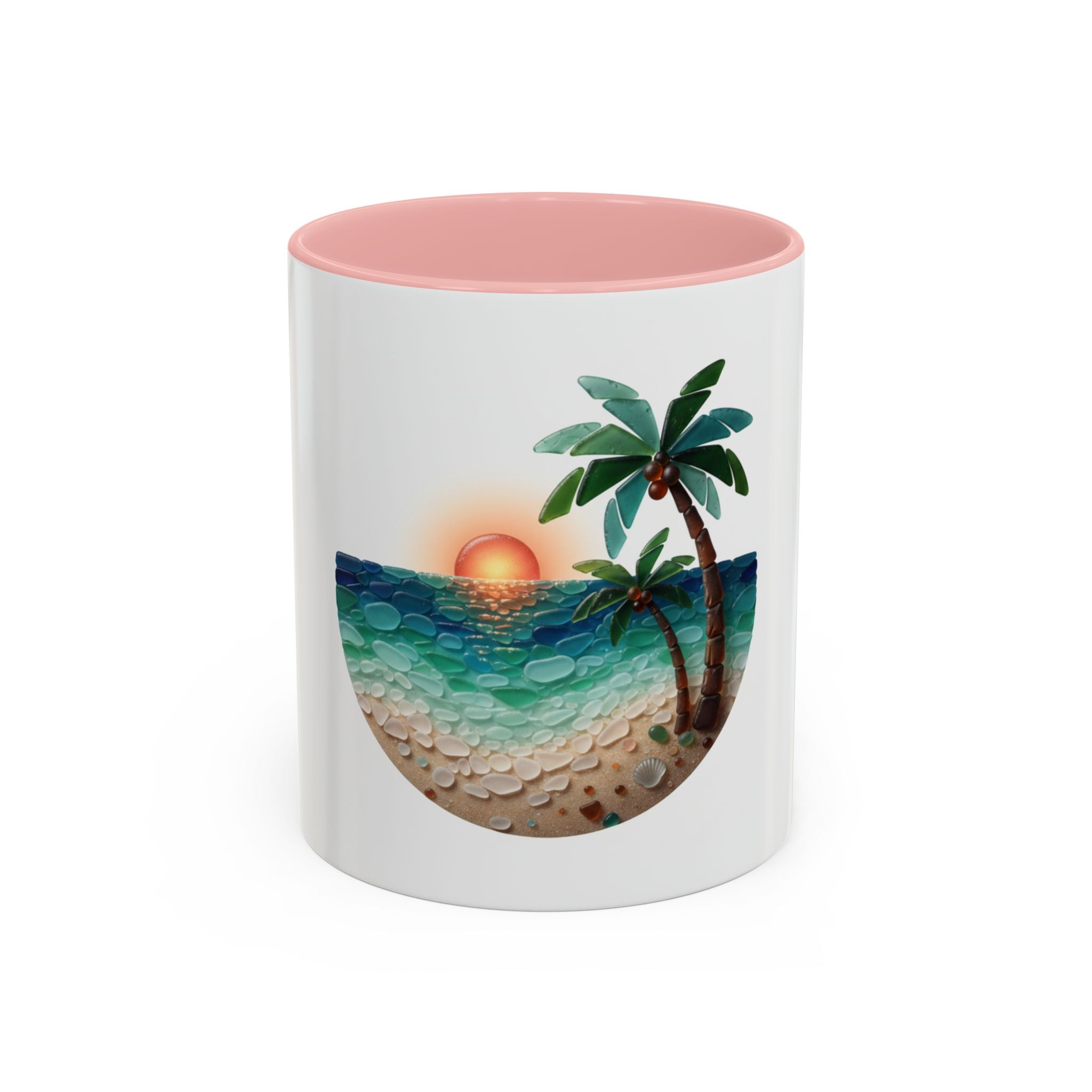 Sunset Beach Coffee Mug — Tropical Palm Ocean Sunrise Accent Mug (11/15oz)