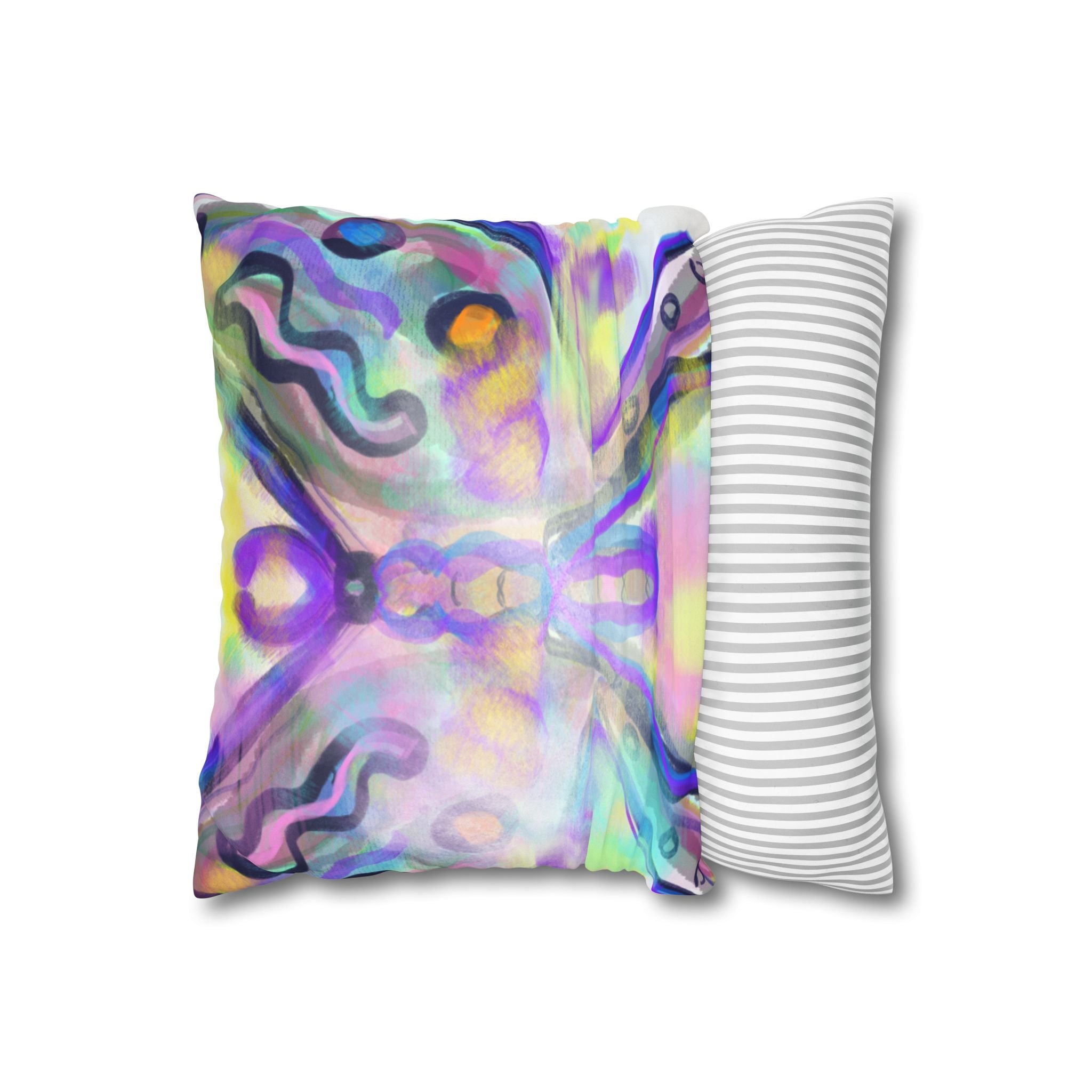 Butterfly Watercolor Pillowcase — Pastel Psychedelic Decorative Throw Pillow
