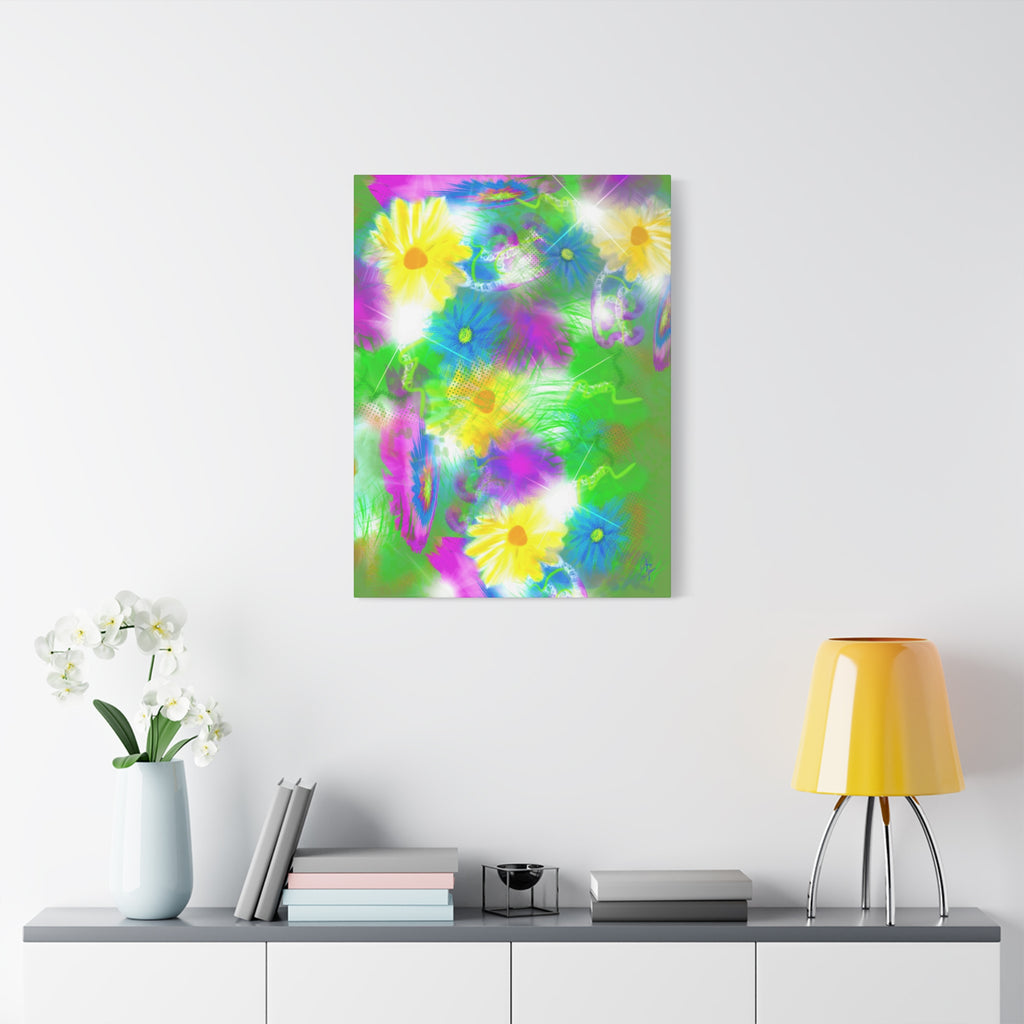 Bright Floral Abstract Matte Canvas Wall Art — Vibrant Daisy Pop