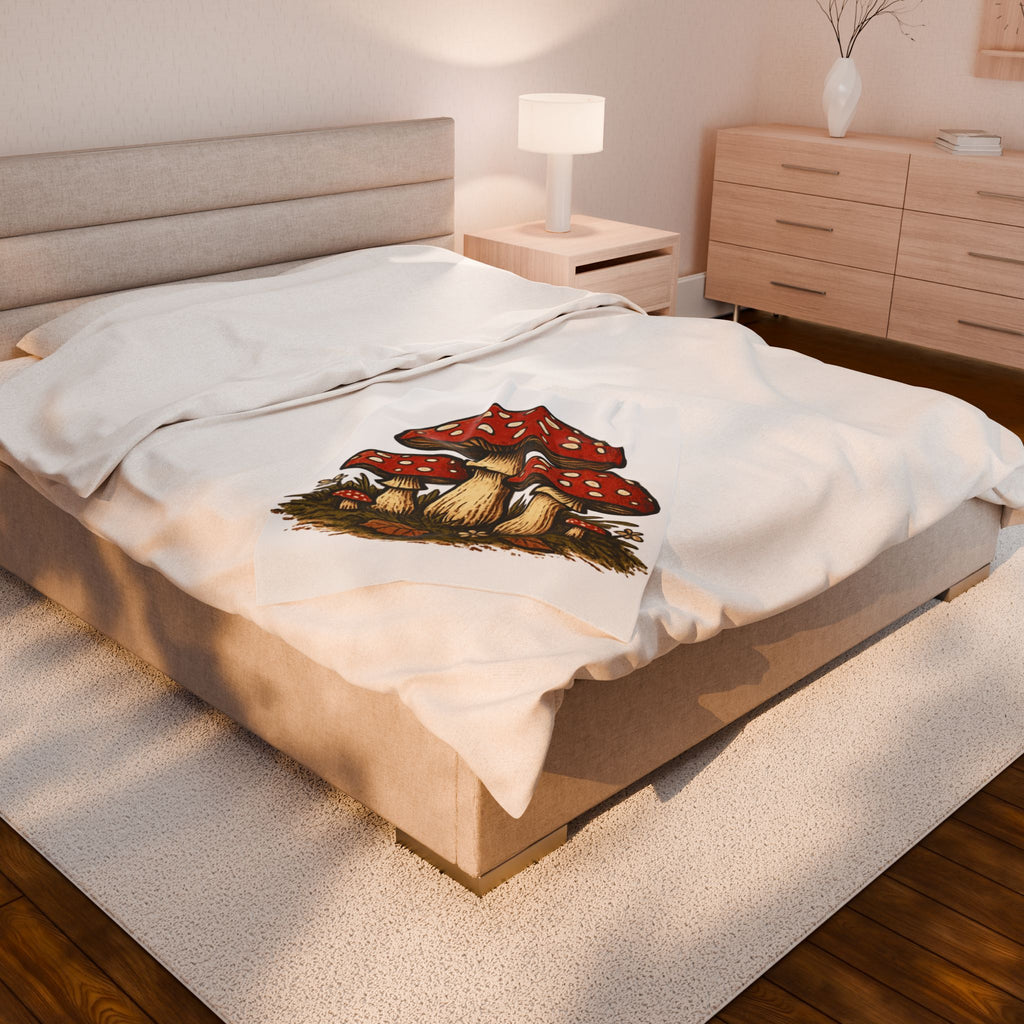 Toadstool Mushrooms Velveteen Plush Blanket – Cozy Red Fungi Throw for Nature Lovers