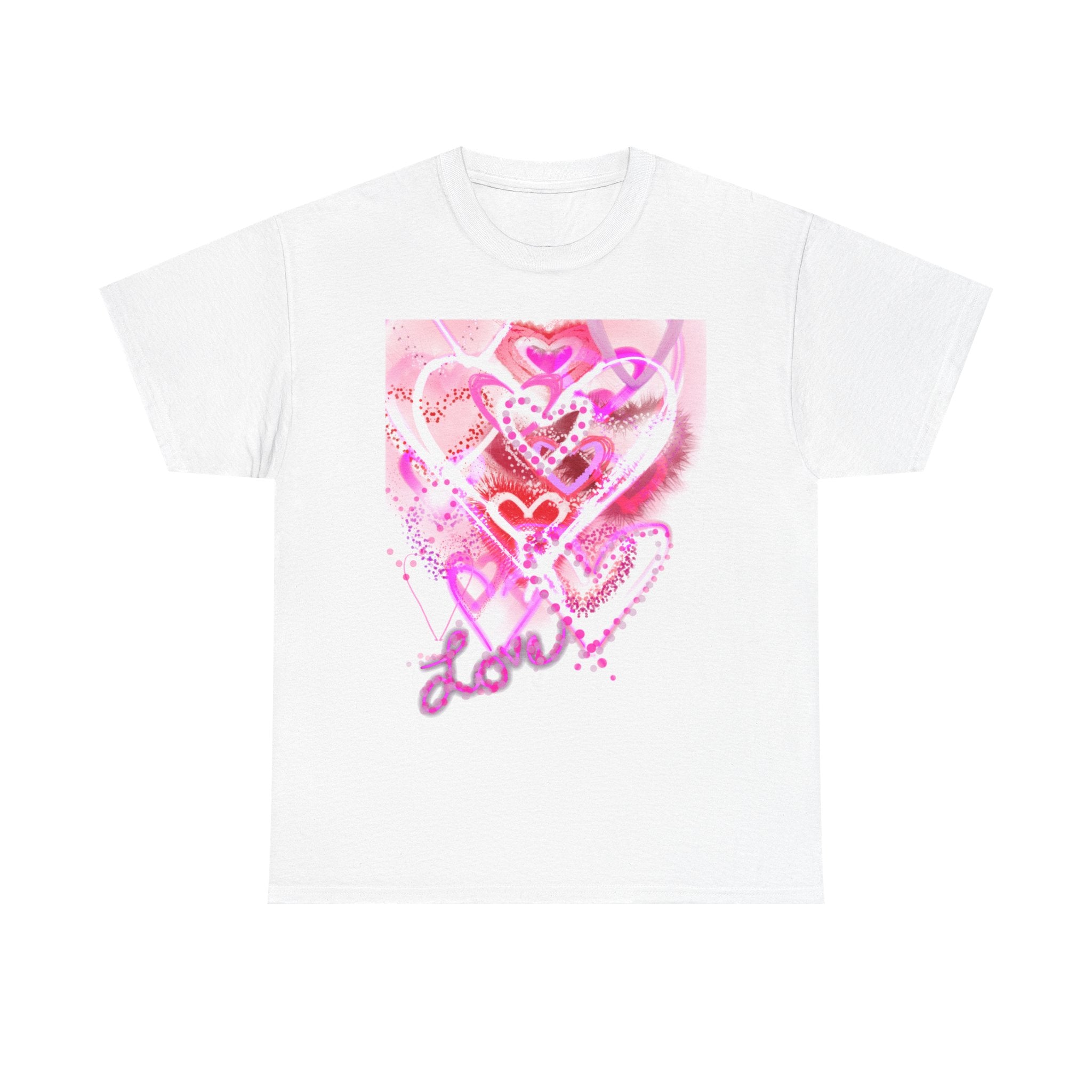 Love Hearts Tee — Pink Watercolor Heart Design Valentine’s Day T‑Shirt