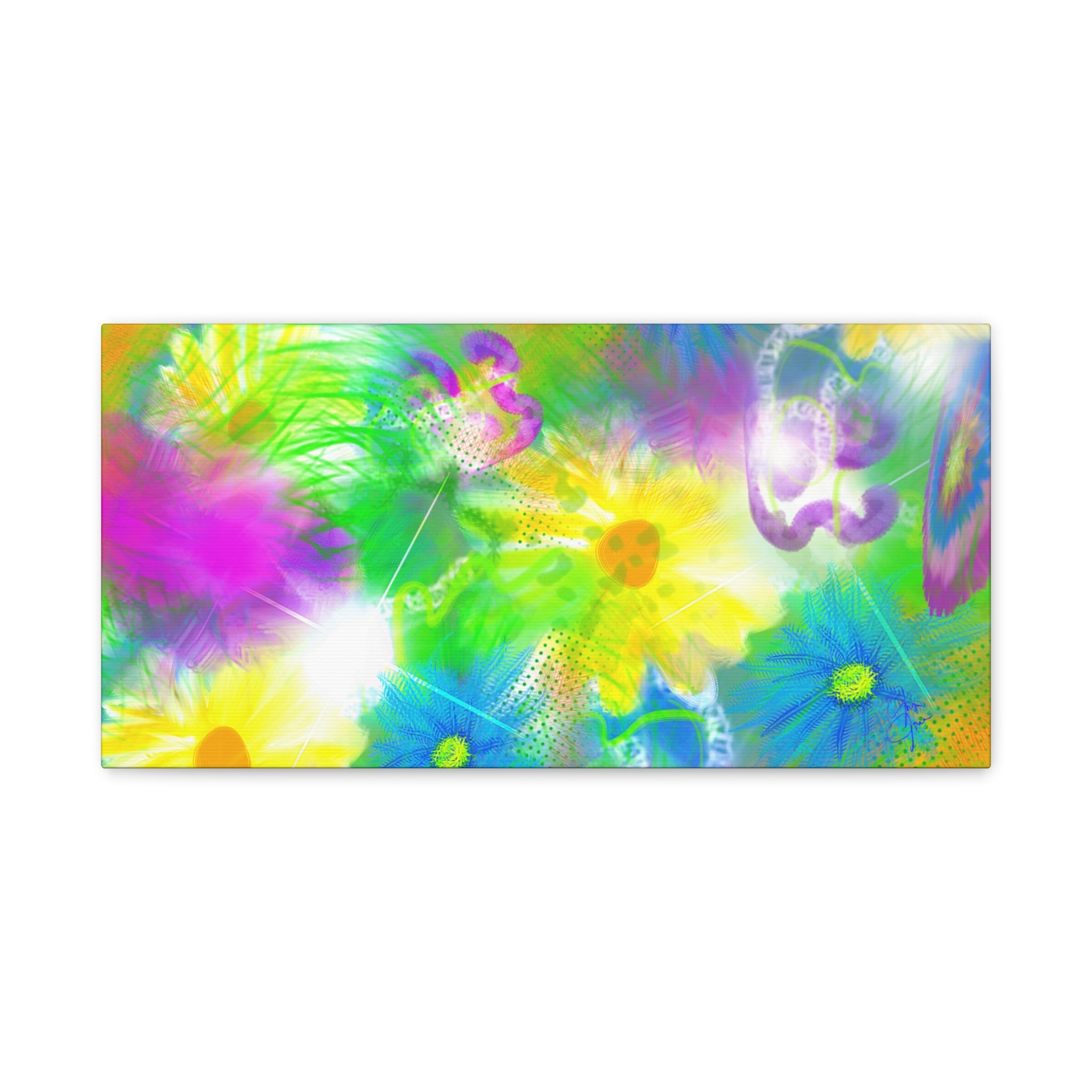 Bright Floral Abstract Matte Canvas Wall Art — Vibrant Daisy Pop