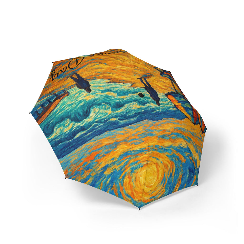 Starry Beach Foldable Umbrella — Van Gogh Style Ocean Print