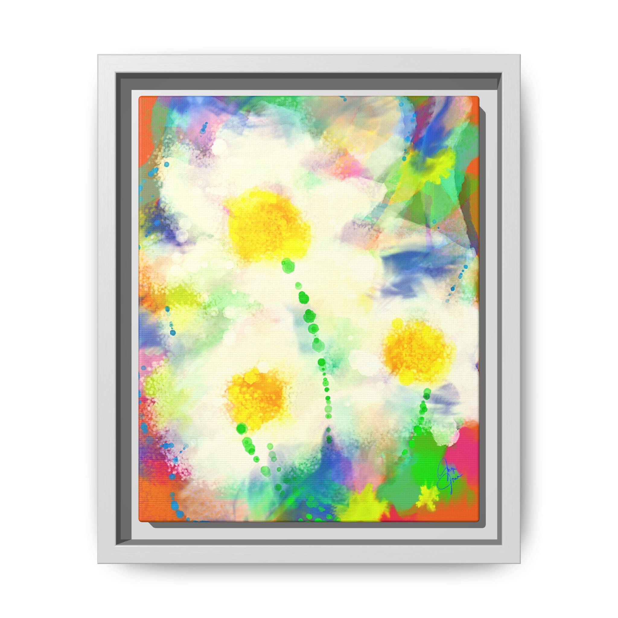 Framed Matte Canvas - Watercolor Yellow Floral Abstract Wall Art