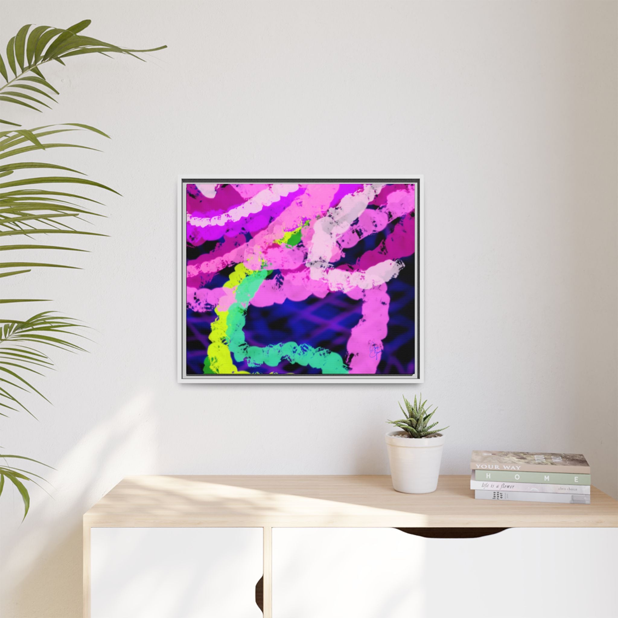 Framed Matte Canvas - Neon Rose Abstract Wall Art