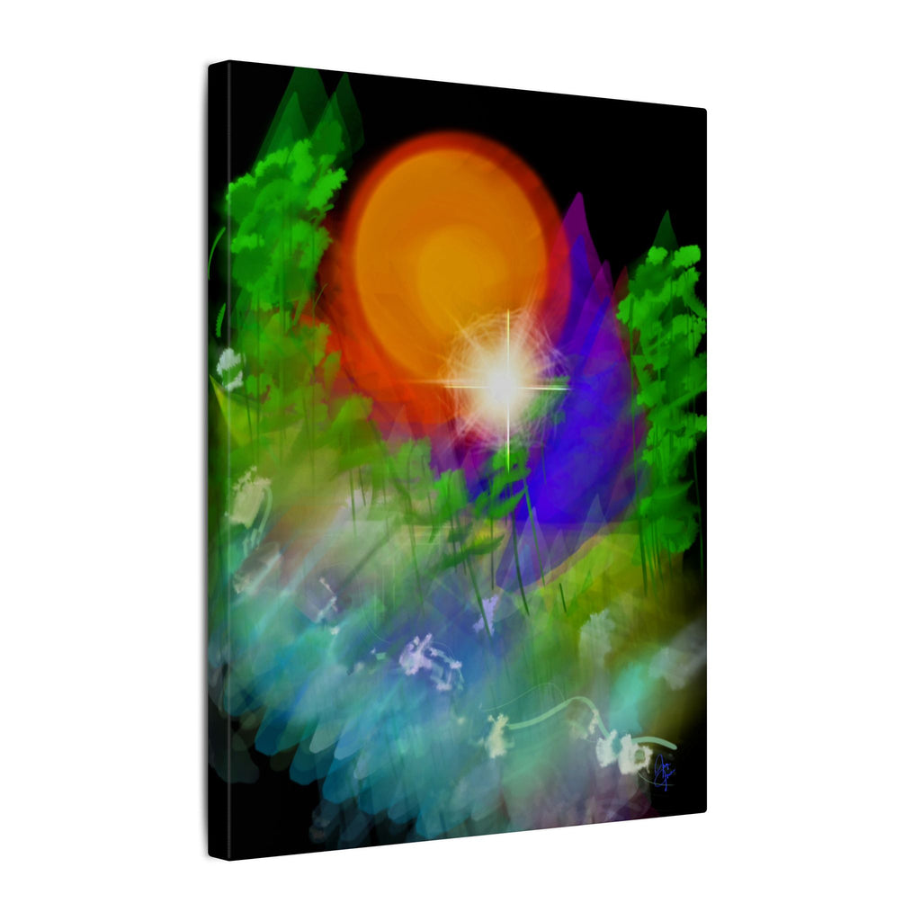 Sunburst Forest Matte Canvas Wall Art — Abstract Nature Landscape