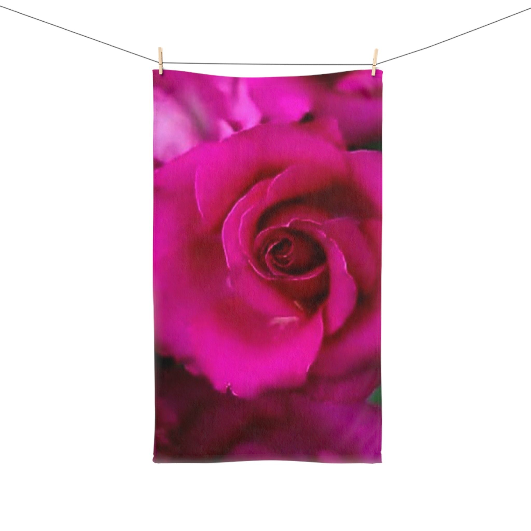 Rose Bloom Hand Towel — Vibrant Pink Floral Kitchen & Guest Towel