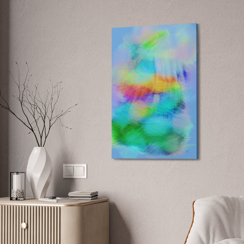 Abstract Pastel Watercolor Canvas Wall Art – Vibrant Rainbow Clouds Stretched Canvas