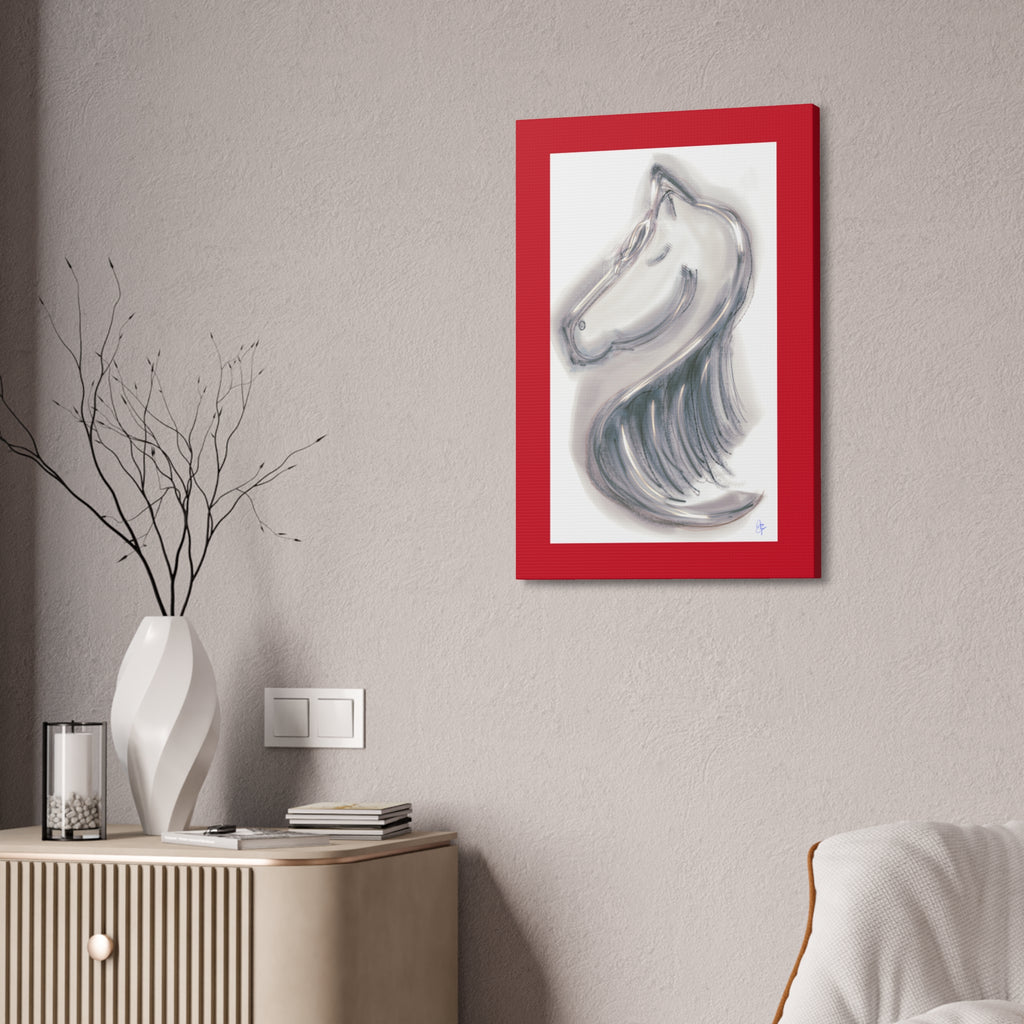 Silver Horse Head Canvas Art — Modern Minimalist Equestrian Wall Decor
