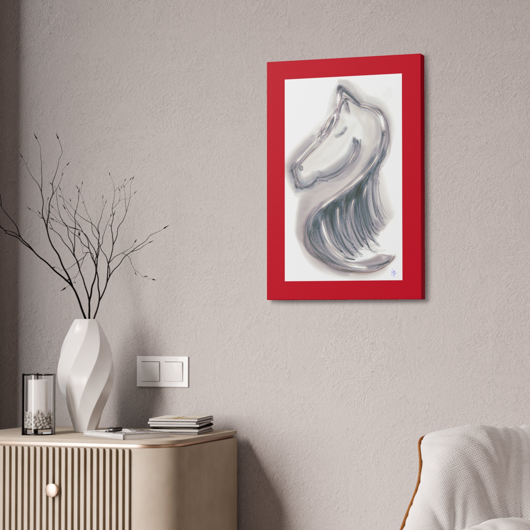 Silver Horse Head Canvas Art — Modern Minimalist Equestrian Wall Decor