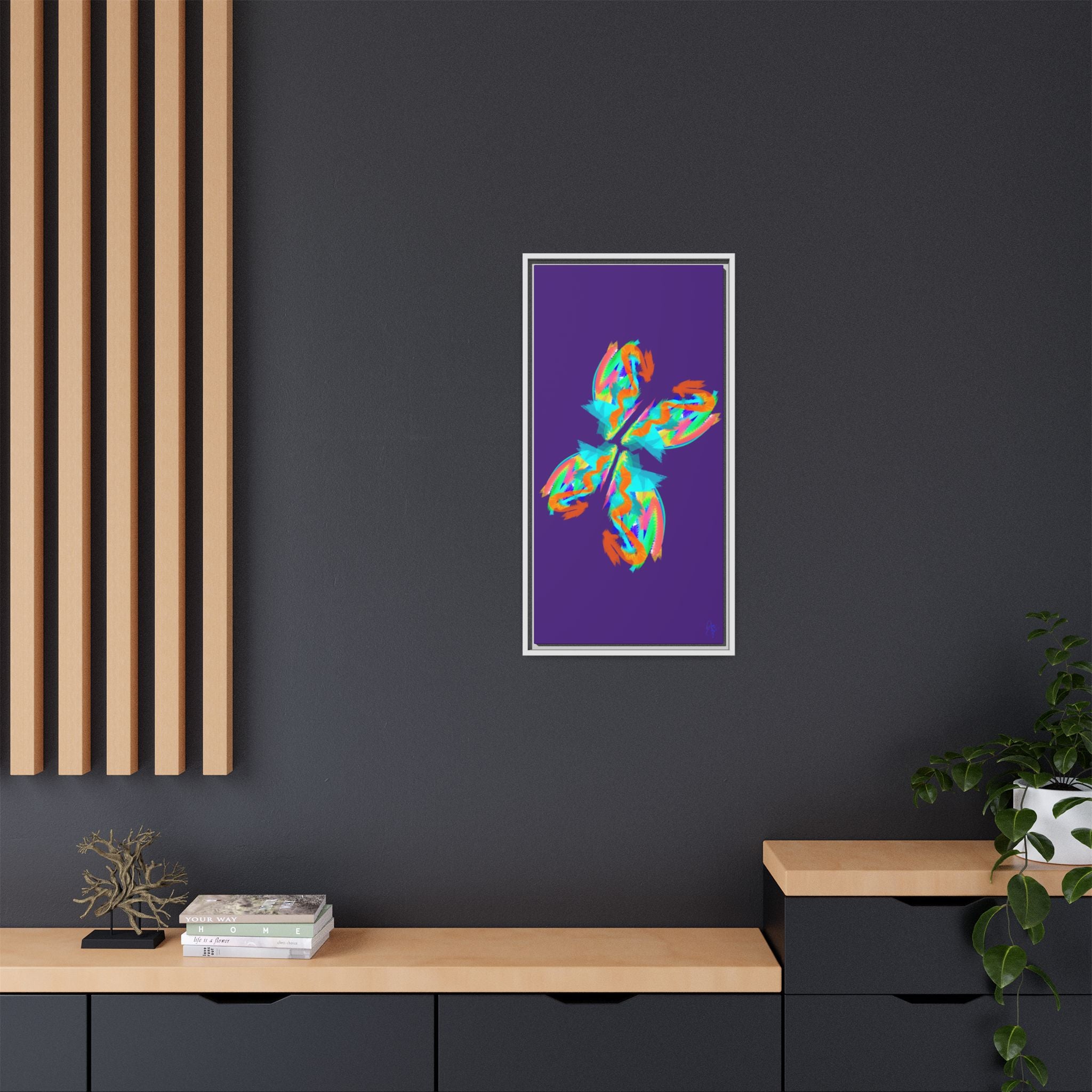 Framed Matte Canvas — Neon Abstract Butterfly Wall Art