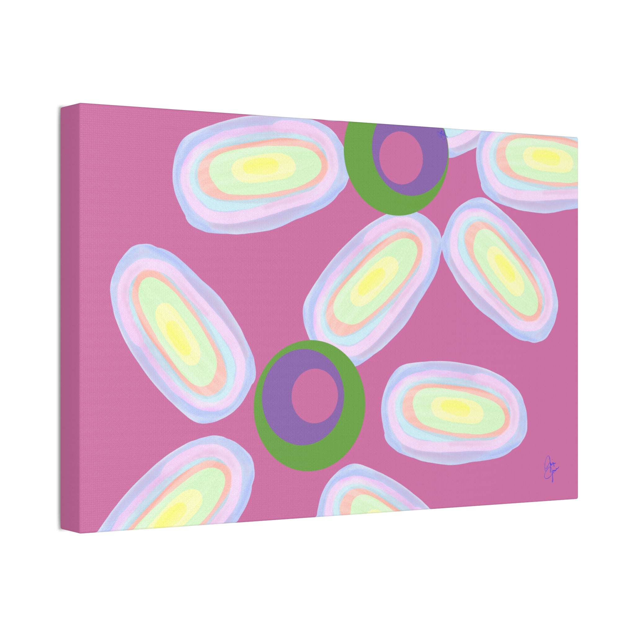 Abstract Pastel Daisy Canvas Print — Modern Floral Wall Art on Deep Blue