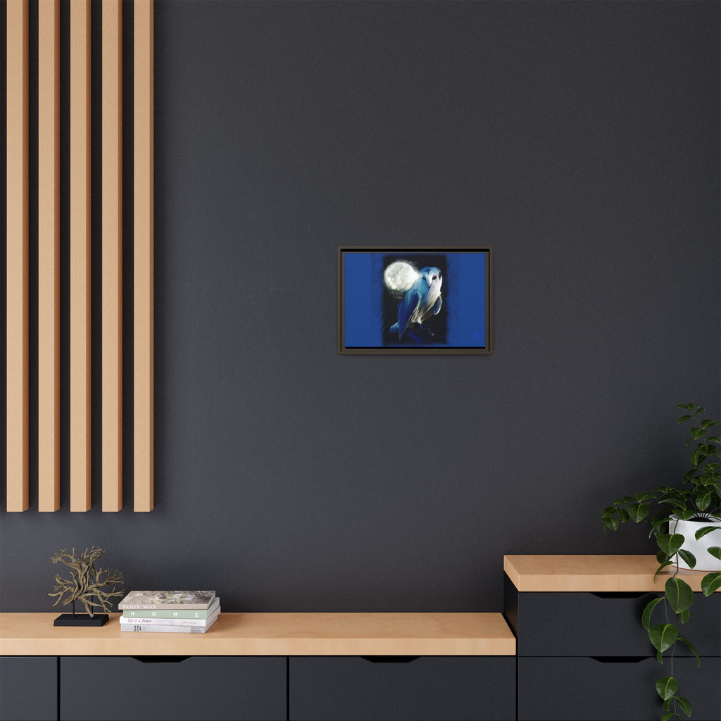 Moonlight Owl Matte Framed Canvas — Mystical Blue Owl Wall Art