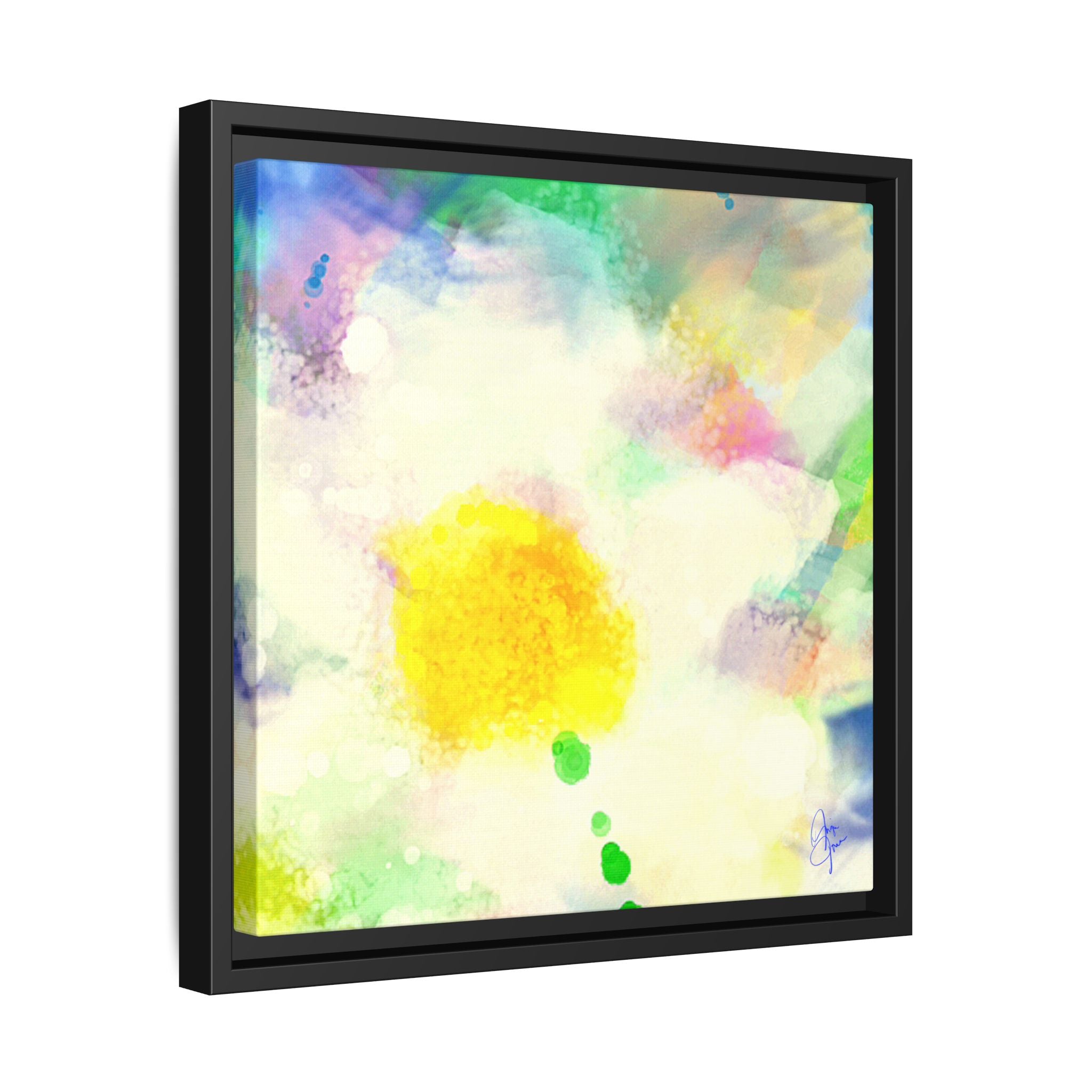 Framed Matte Canvas - Watercolor Yellow Floral Abstract Wall Art
