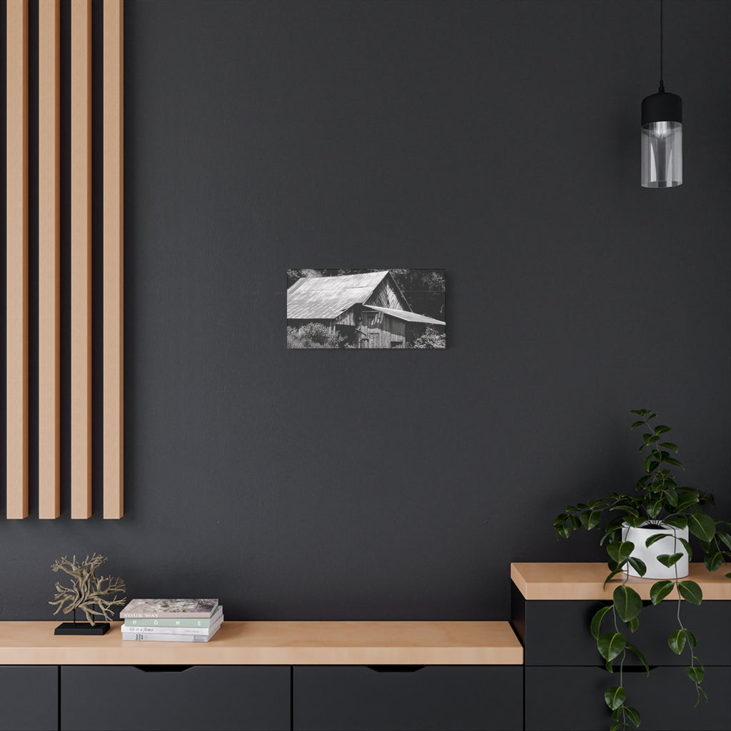 Rustic Barn Black & White Matte Canvas Print — Stretched Wall Art
