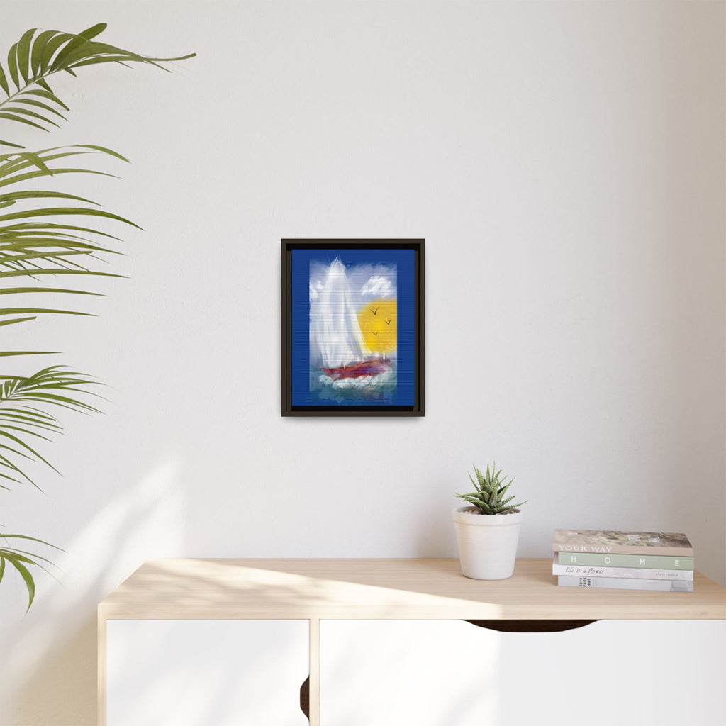 Sailboat Sunset Matte Framed Canvas Print — Coastal Seascape Wall Art
