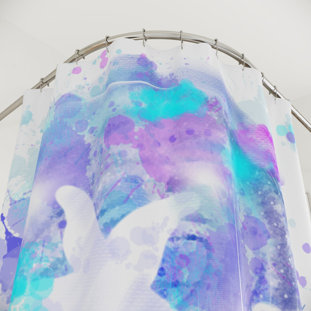 Ocean Watercolor Shower Curtain — Teal & Lavender Starfish Bathroom Decor