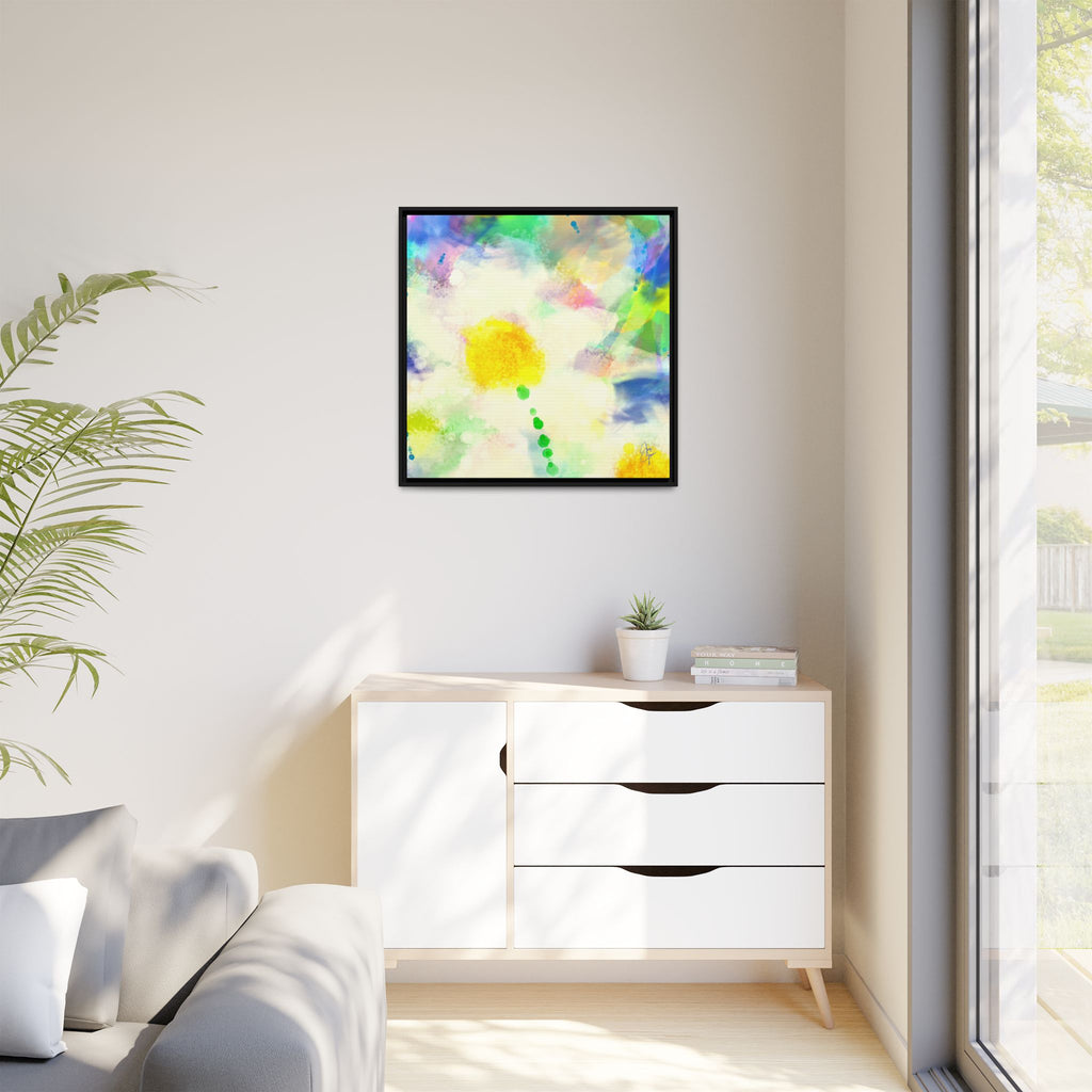 Framed Matte Canvas - Watercolor Yellow Floral Abstract Wall Art