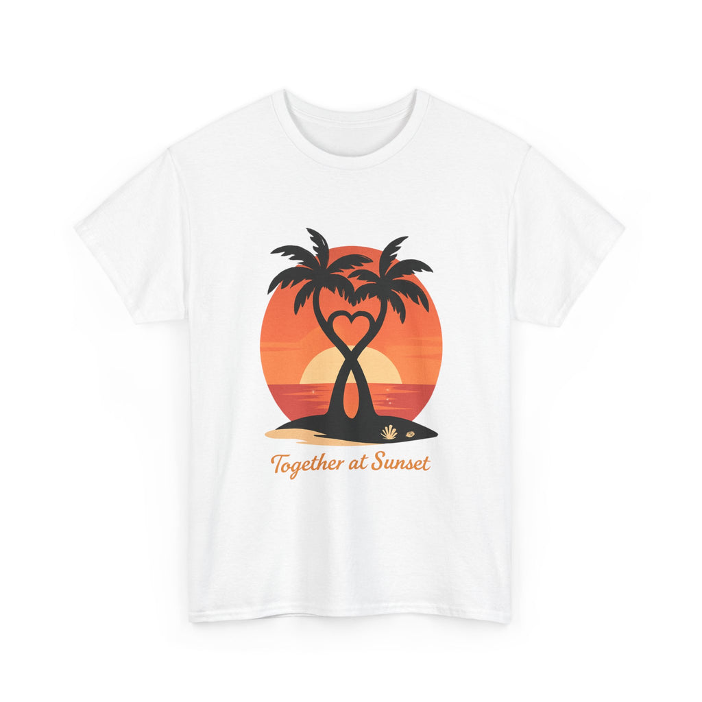Sunset Palm Love T‑Shirt — “Together at Sunset” Beach Tee