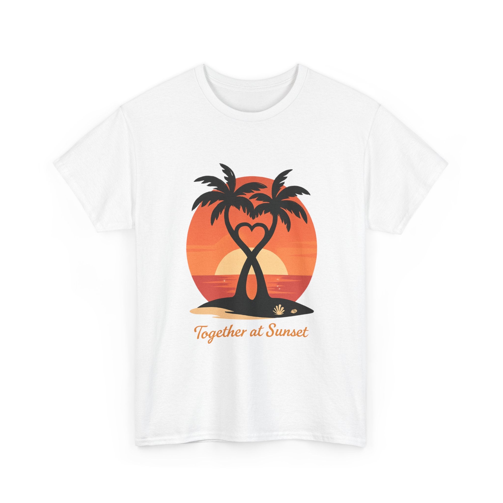 Sunset Palm Love T‑Shirt — “Together at Sunset” Beach Tee