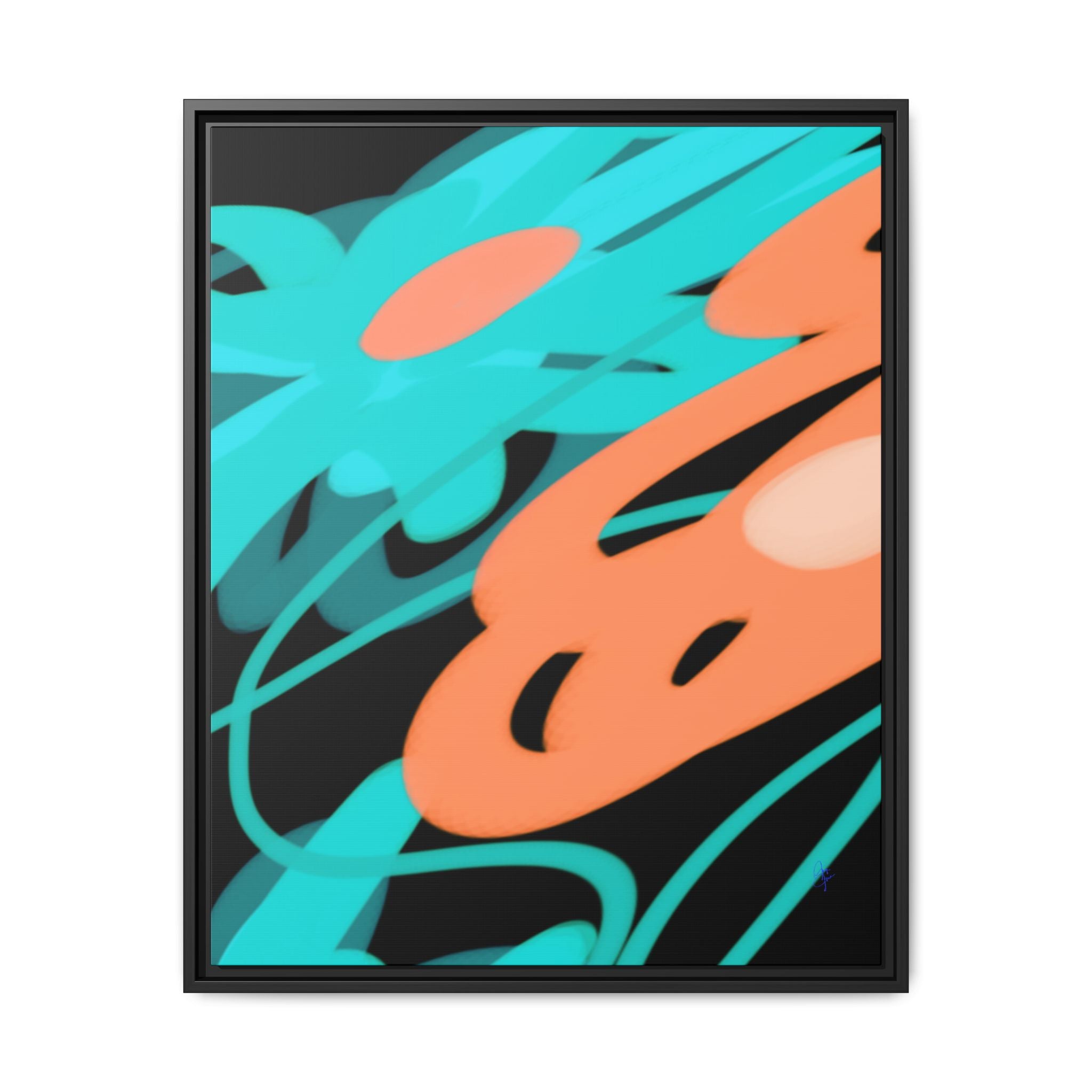 Abstract Teal & Coral Splash Framed Canvas
