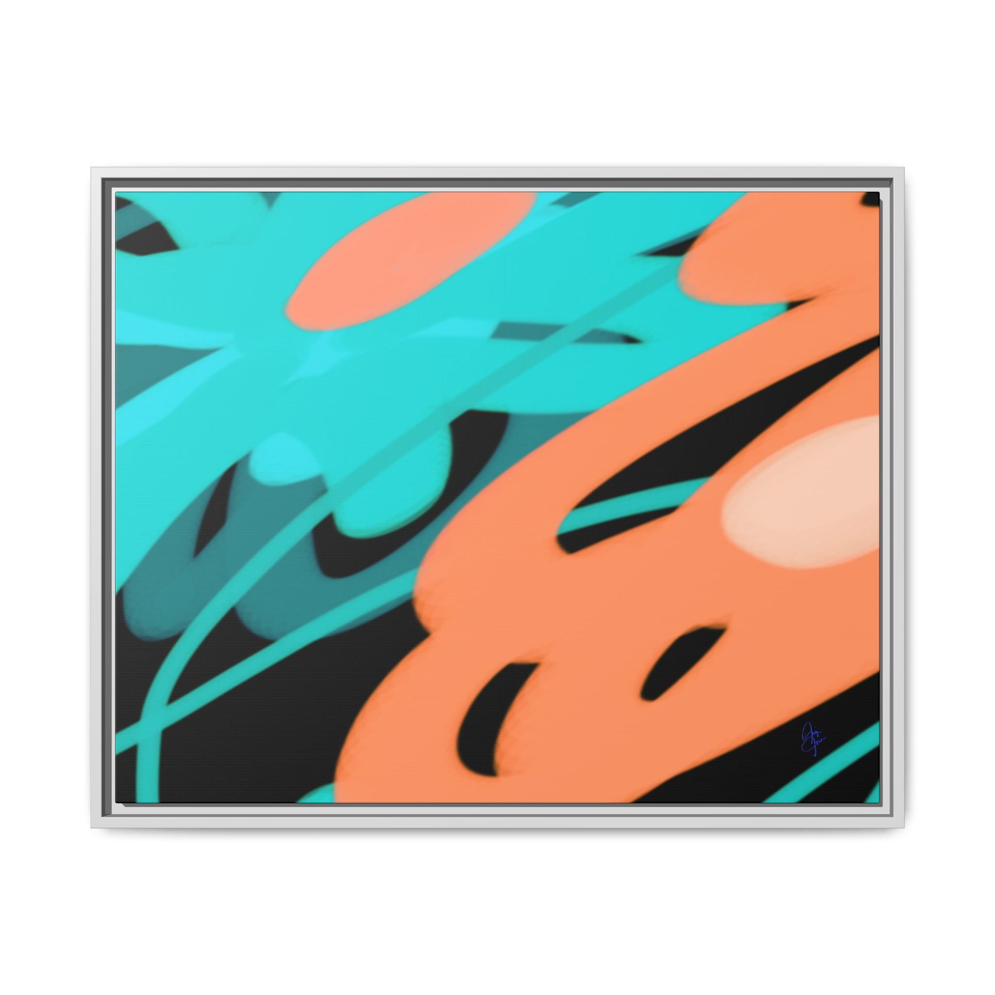 Abstract Teal & Coral Splash Framed Canvas