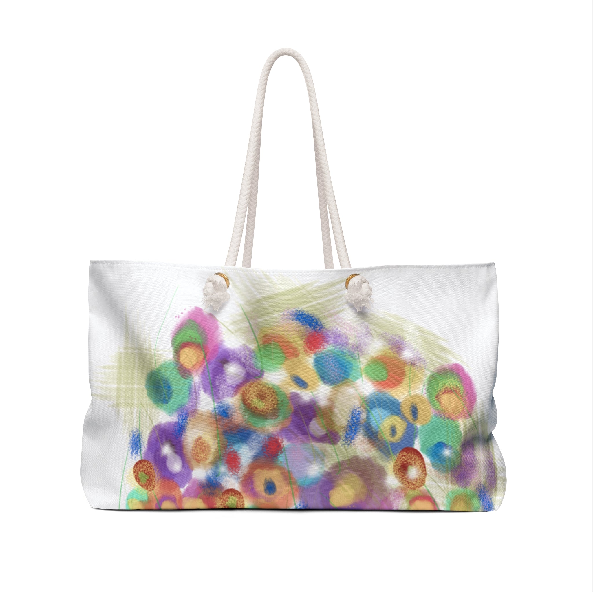 Abstract Floral Weekender Bag — Colorful Watercolor Dots Travel Tote