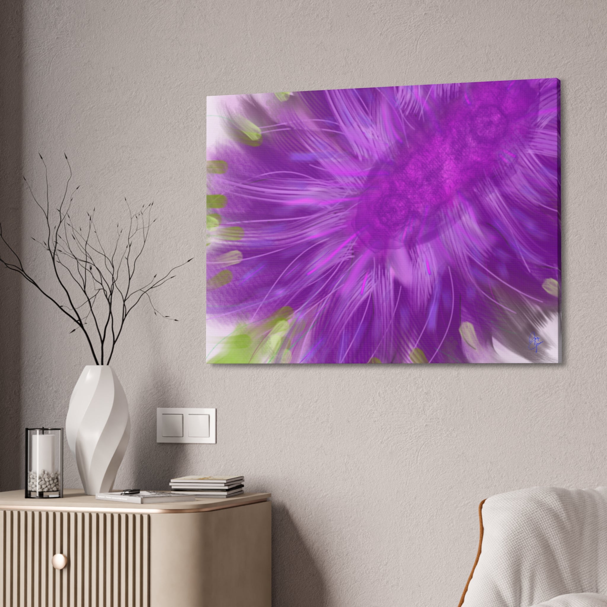 Purple Floral Burst Canvas Print – Abstract Flower Wall Art (Stretched 1.5")