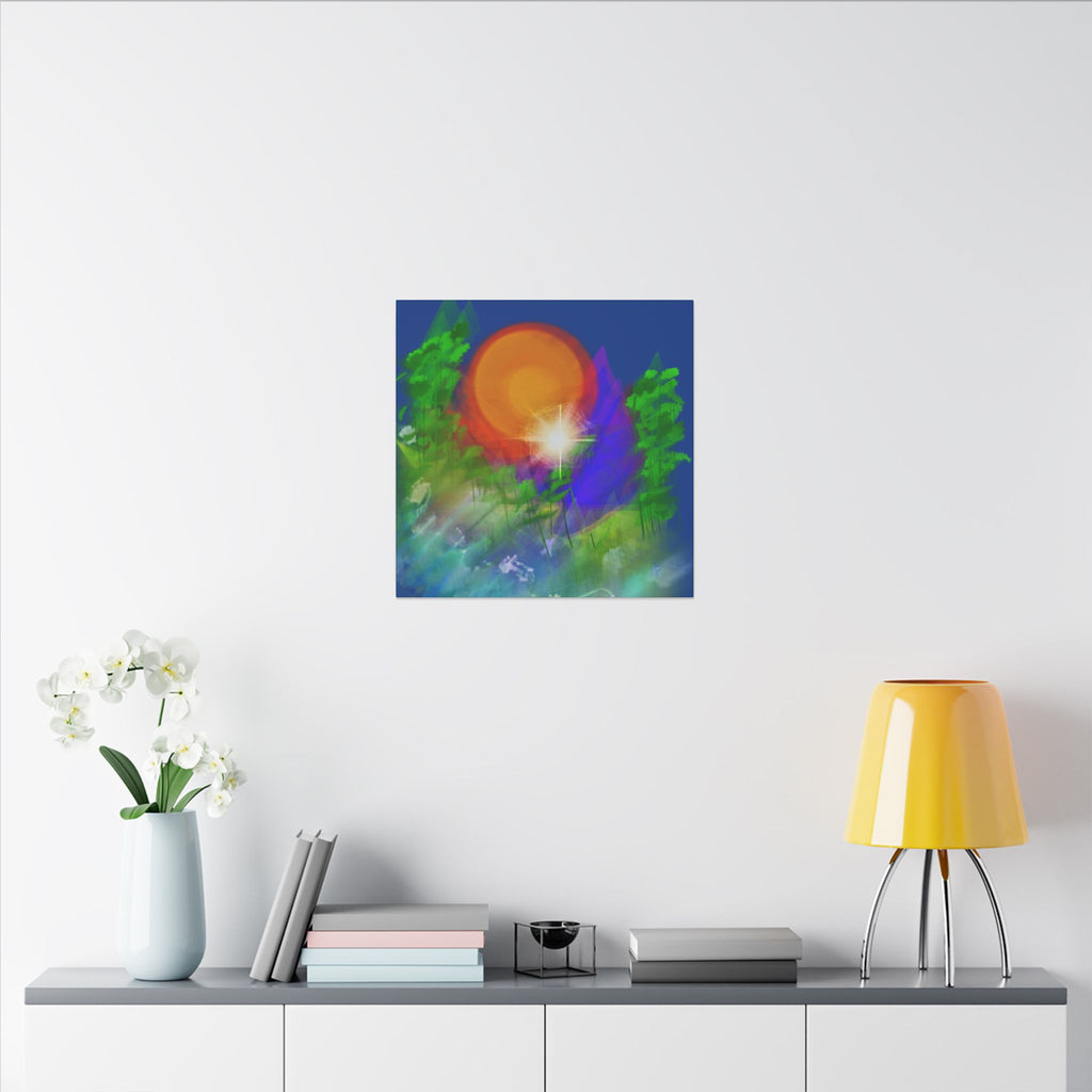 Sunburst Forest Matte Canvas Wall Art — Abstract Nature Landscape