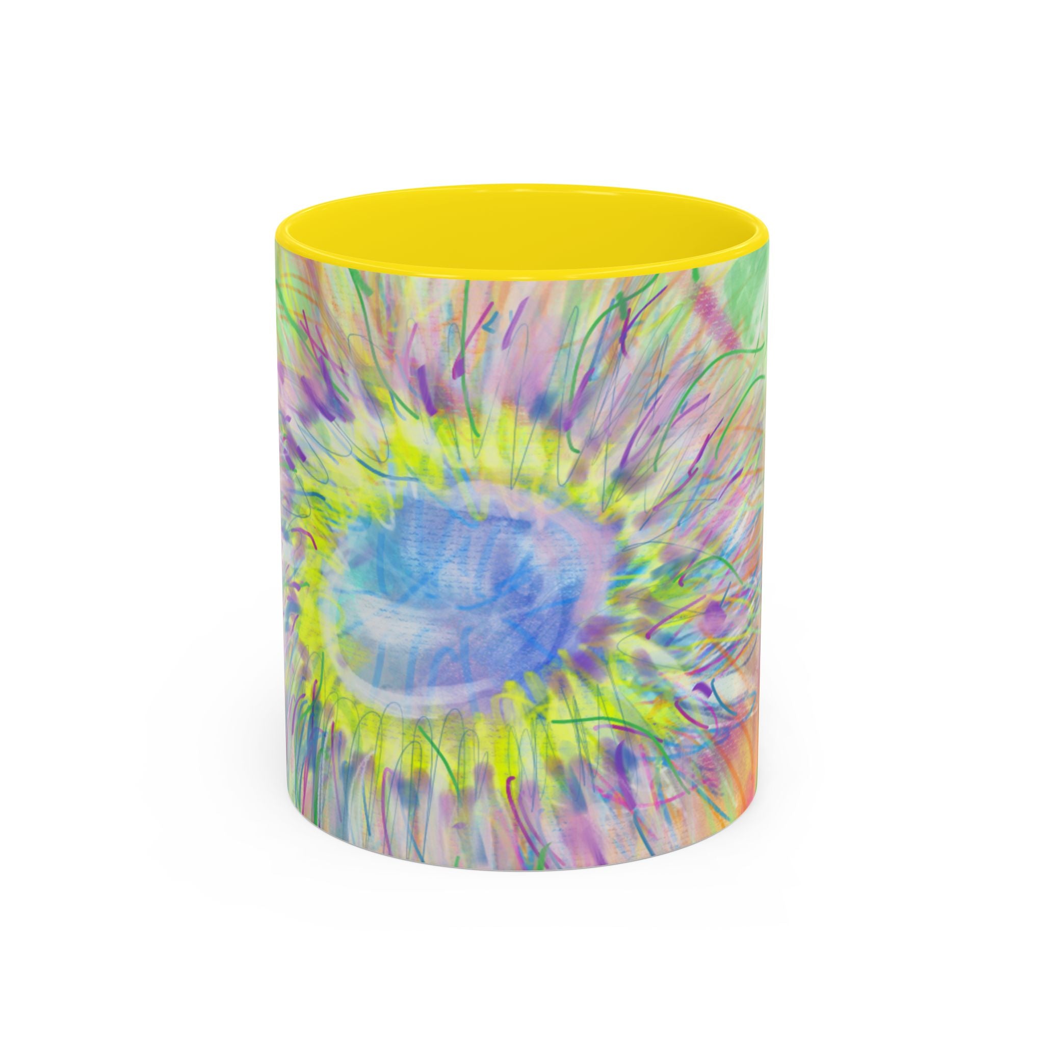 Colorful Sunflower Accent Coffee Mug — Pink Inner Artistic Floral Design (11/15 oz)