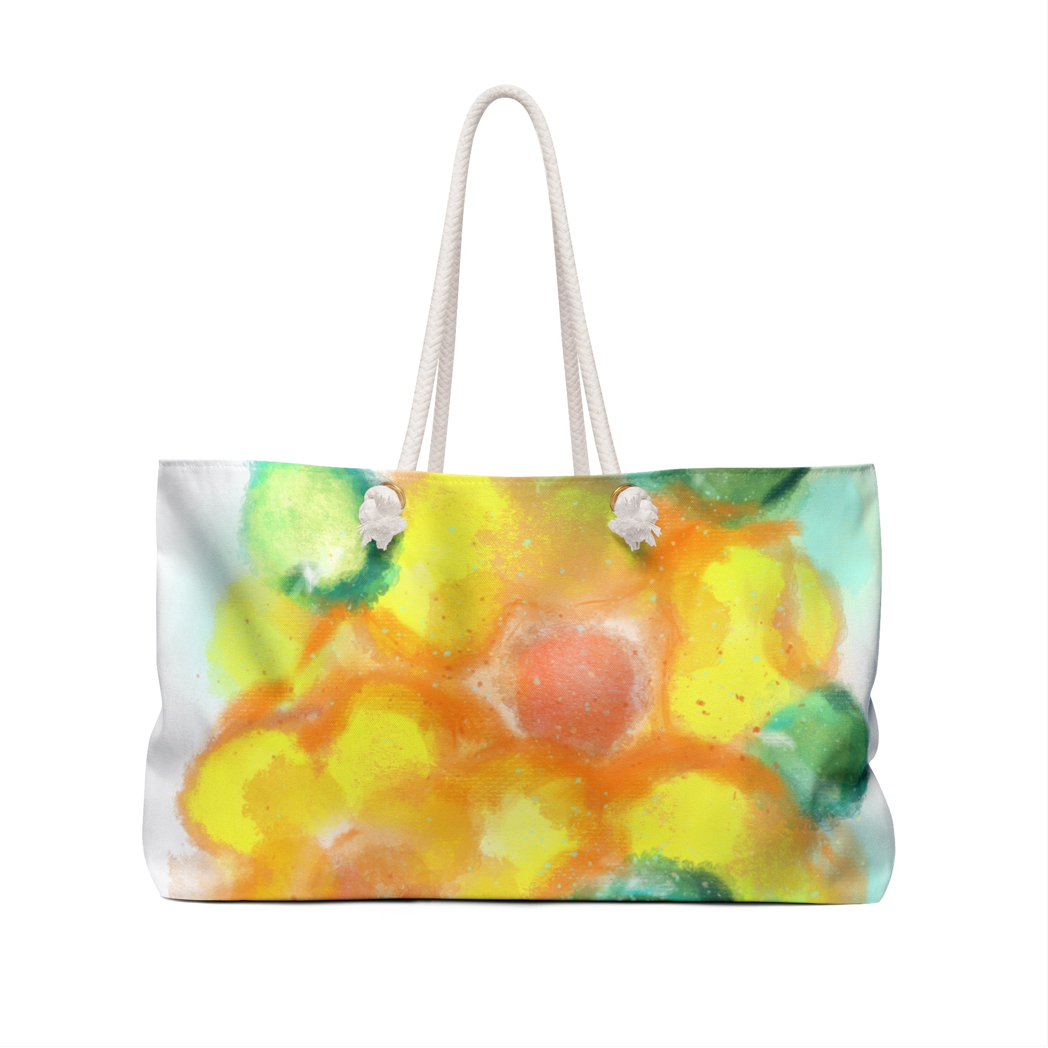 Floral Watercolor Weekender Bag — Bright Yellow Sunflower Tote for Beach & Travel