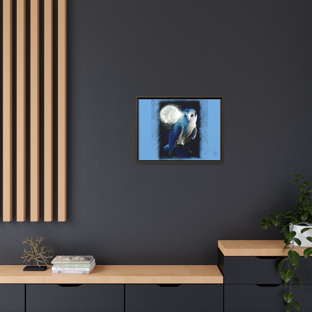 Moonlight Owl Matte Framed Canvas — Mystical Blue Owl Wall Art